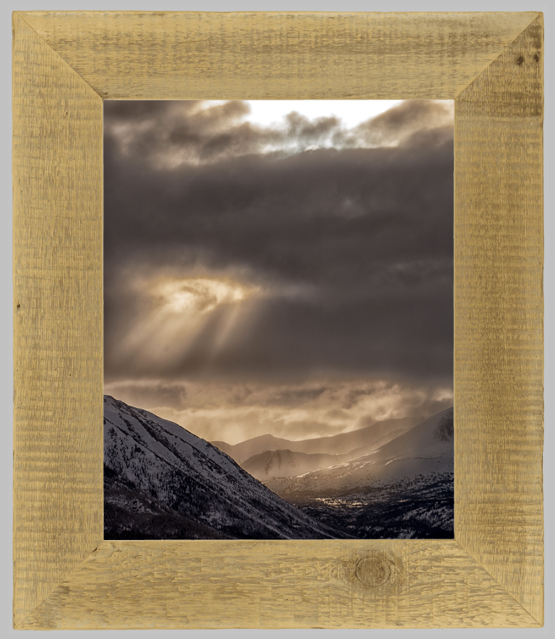 January Sun, 16" X 20" print in a barnwood frame. $260