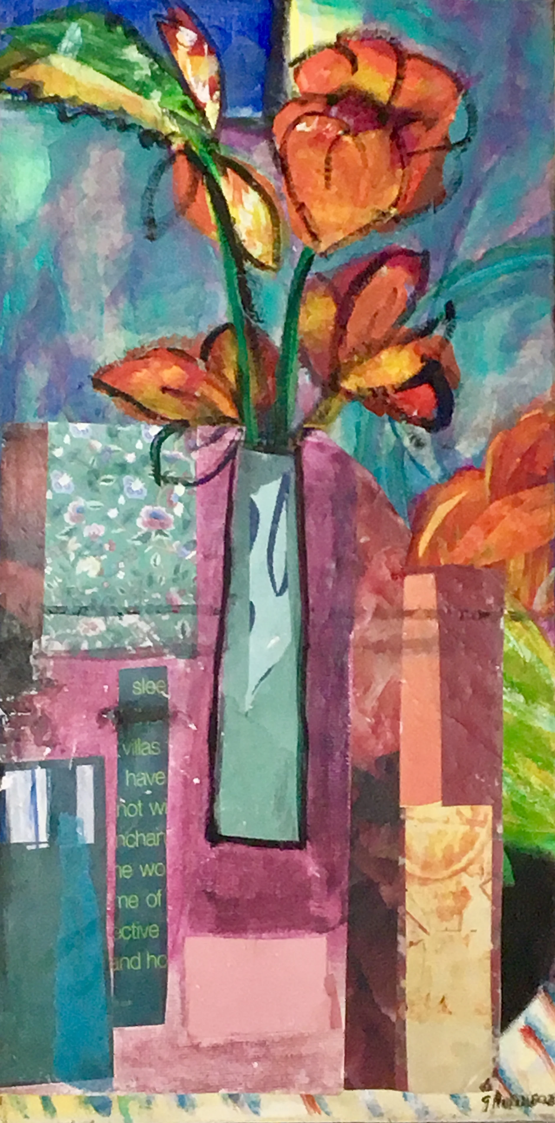 Brightening A Rainy Afternoon" Mixed Media 24x12"