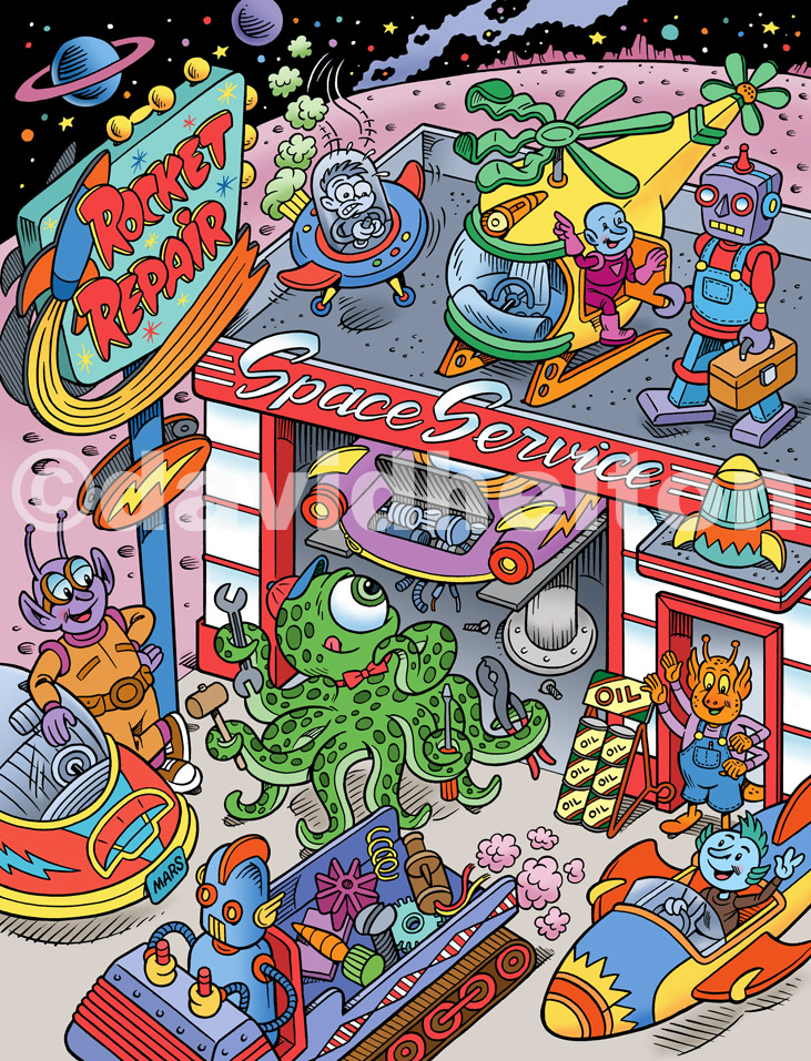 space auto shop — David Helton Illustration