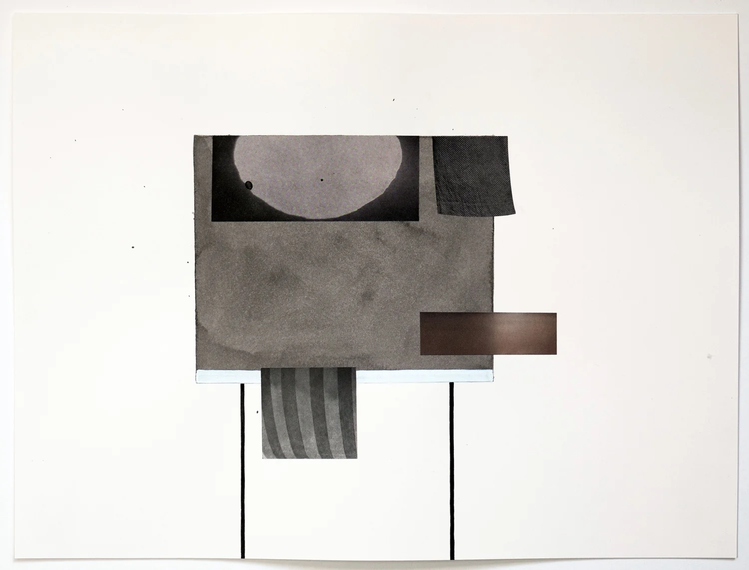 Untitled (no. 45), 2013, from the Black Box Project, ink, collage on paper, 12 x 16”