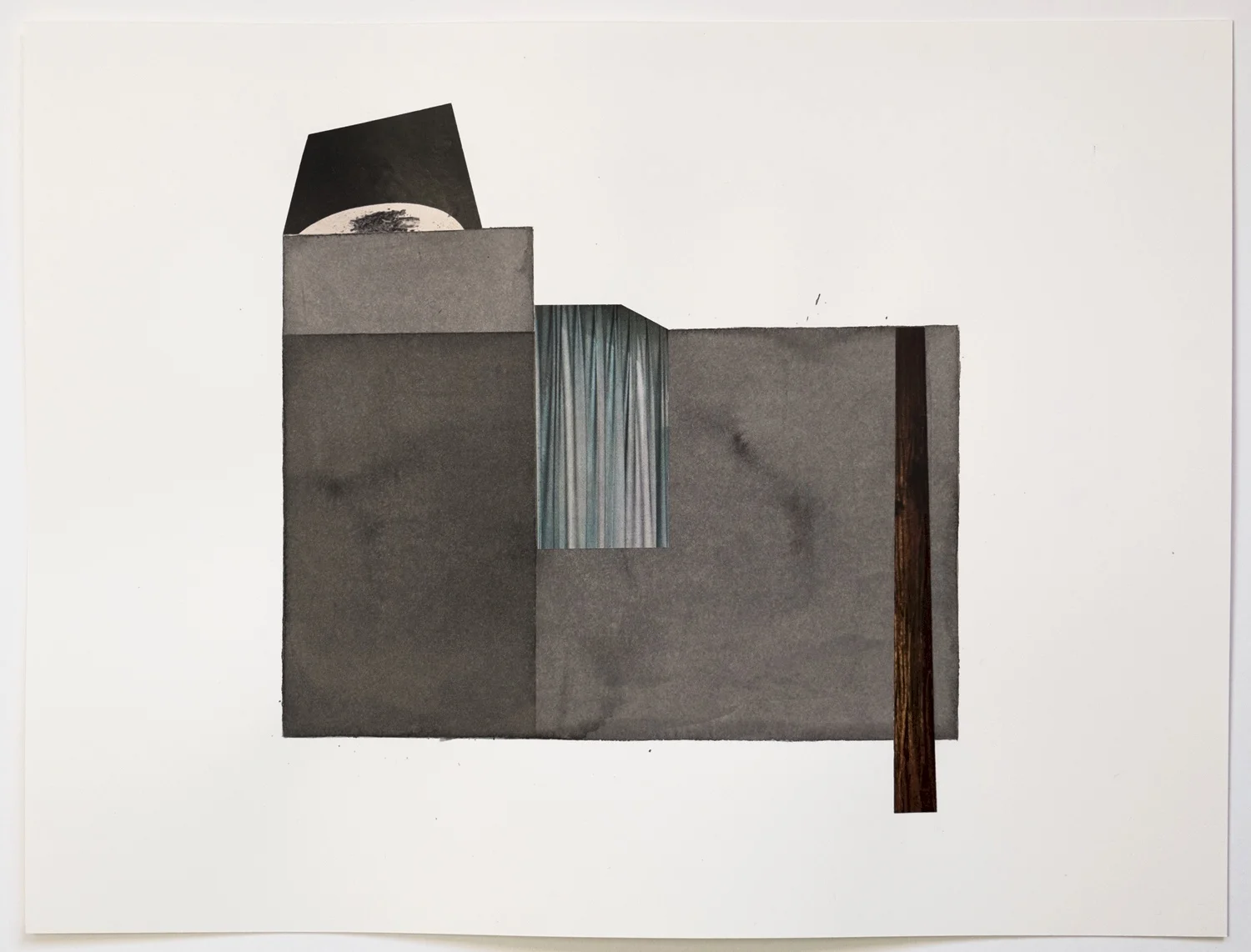 Untitled (no. 52), 2013, from the Black Box Project, ink, collage on paper, 12 x 16”