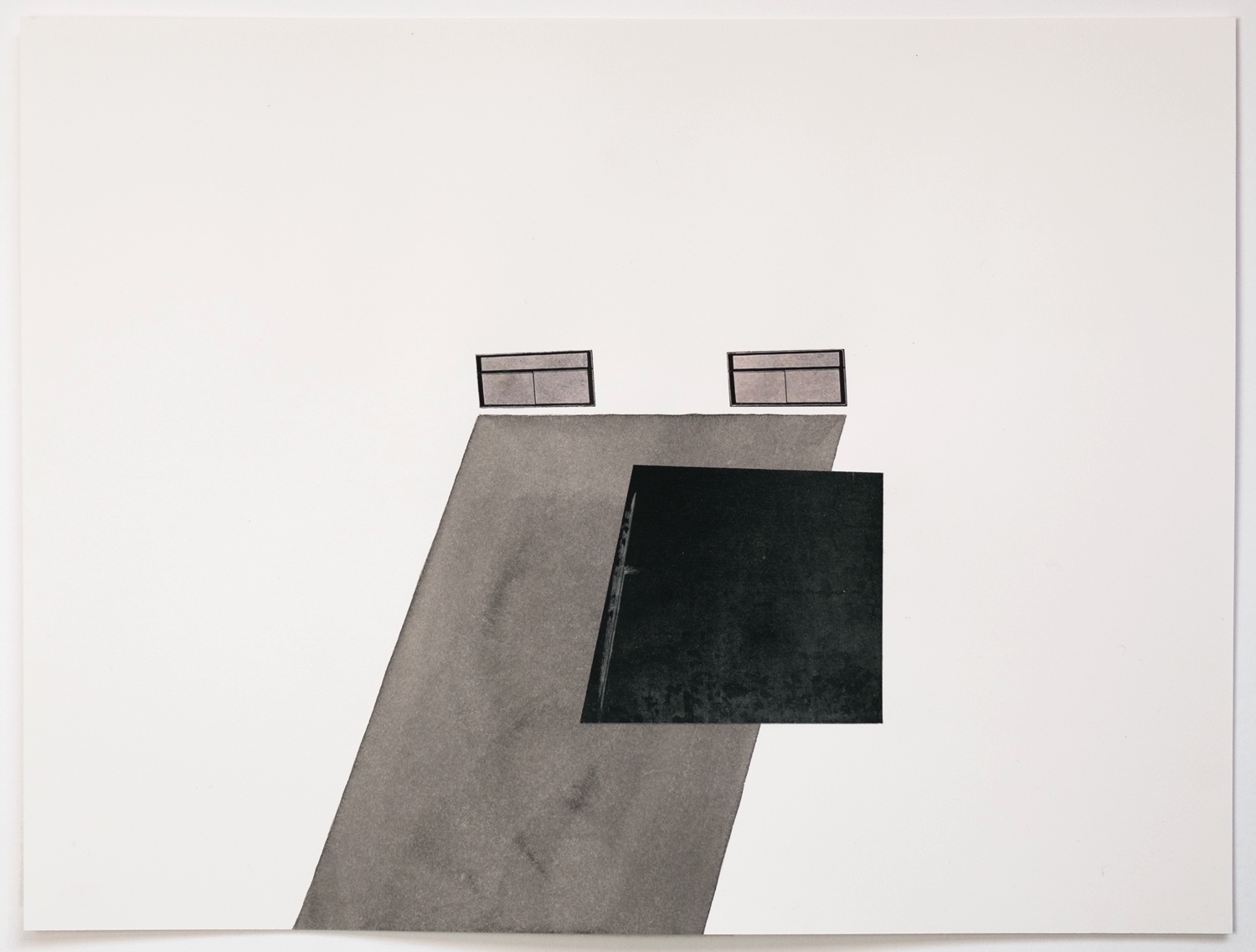 Untitled (no. 53), 2013, from the Black Box Project, ink, collage on paper, 12 x 16”