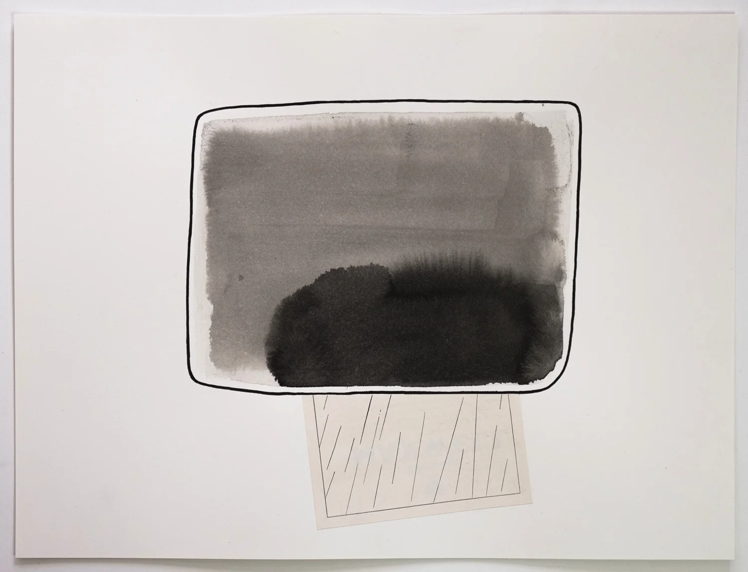 Untitled (no. 63), 2014, from the Black Box Project, ink, collage on paper, 12 x 16”