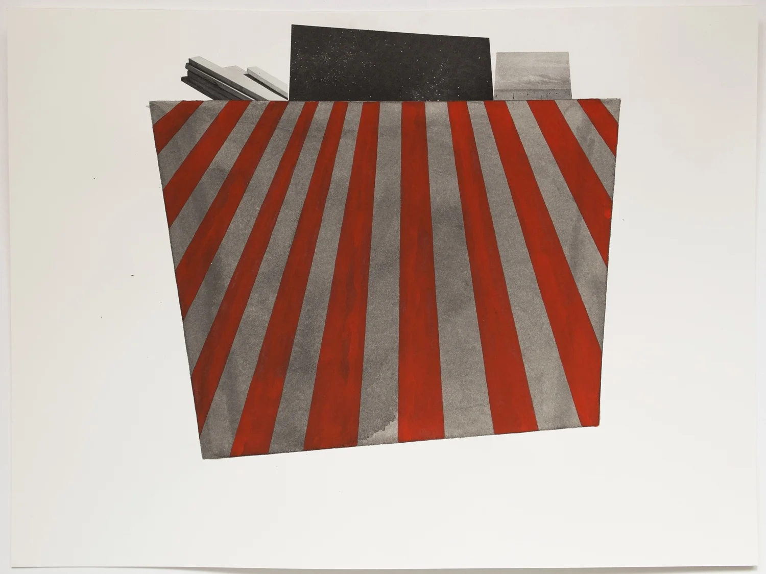 Untitled (no. 72), 2014, from the black box series, ink, collage on paper, 12 x 16”