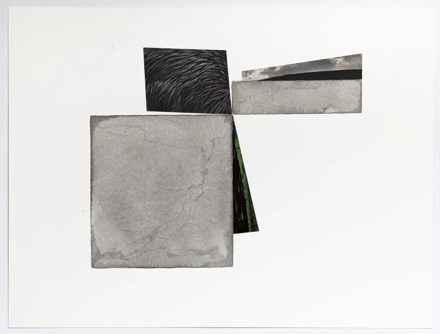 Untitled (no. 80), 2014, from the black box series, ink, collage on paper, 9 x 12”