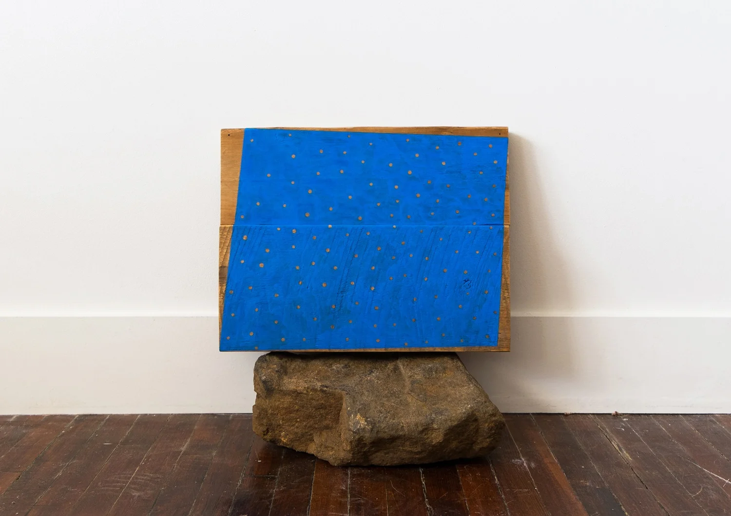 Untitled, 2013, wood, gouache, rock, 13 ½ x 8 ½ x 14 ½”