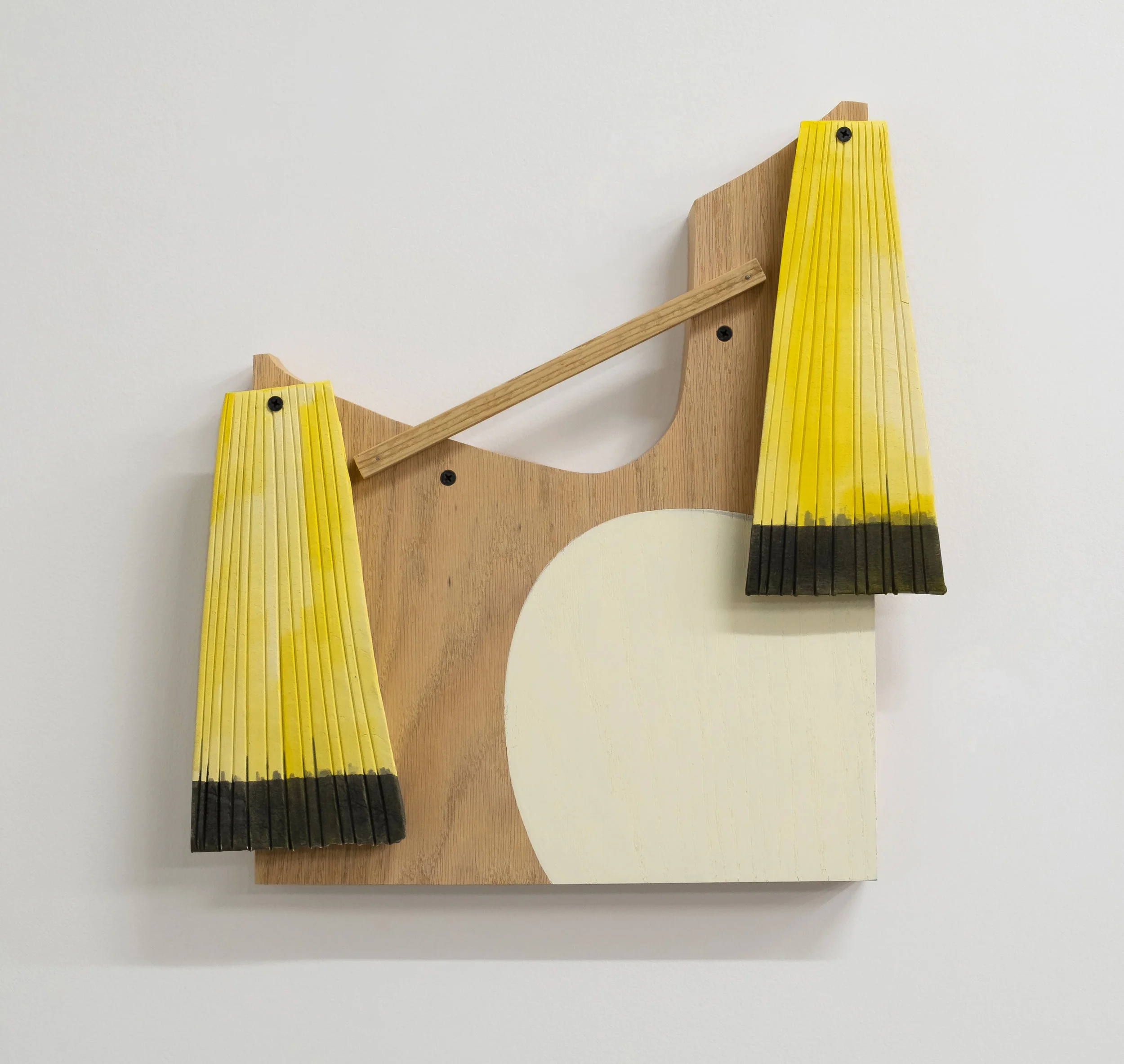 Untitled, 2018, wood, paint, ink, nails, screws, fired clay, 16- 3/4 x 12 x 1-1/2”