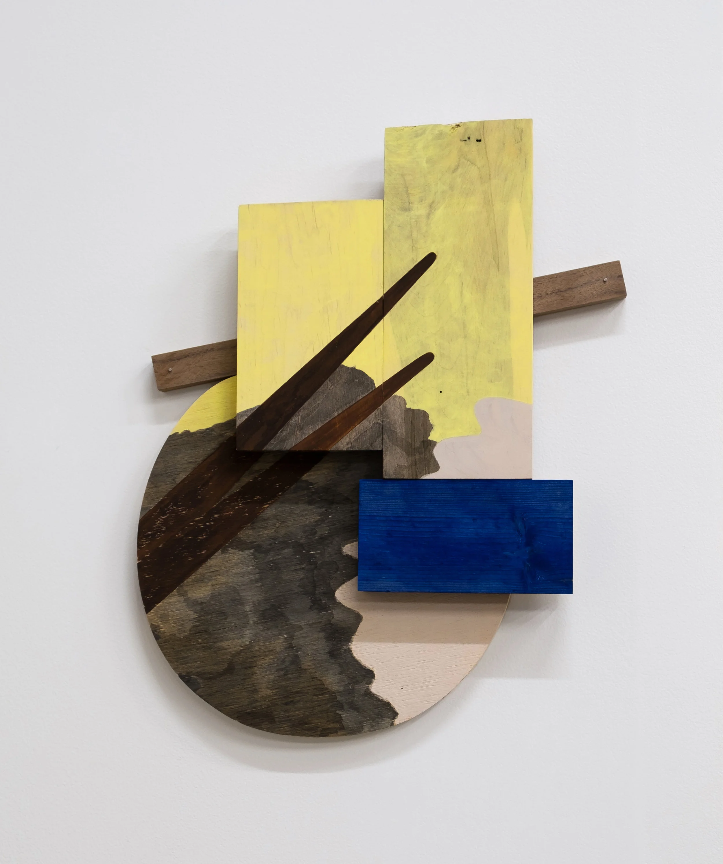 Untitled, 2018, wood, paint, ink, nails, screws, 16-1/4 x 13-1/2 x 1-1/4”