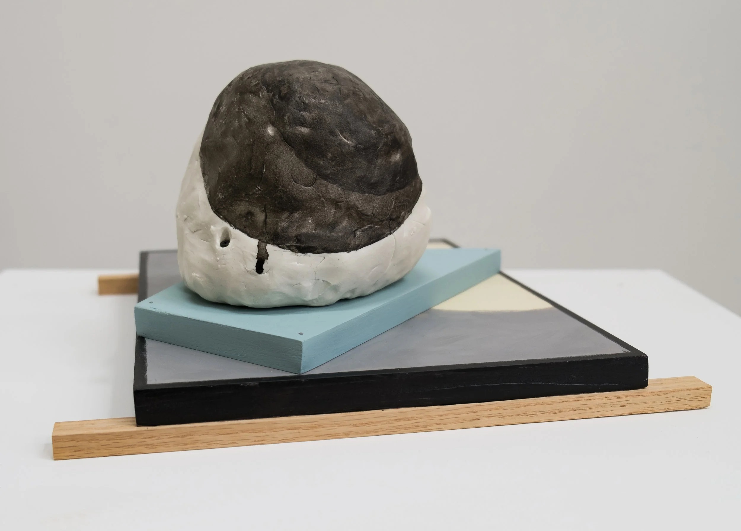 Untitled, 2018, wood, porcelain, paint, ink, nails, screws, 12-1/4 x 13 x 7-1/2”