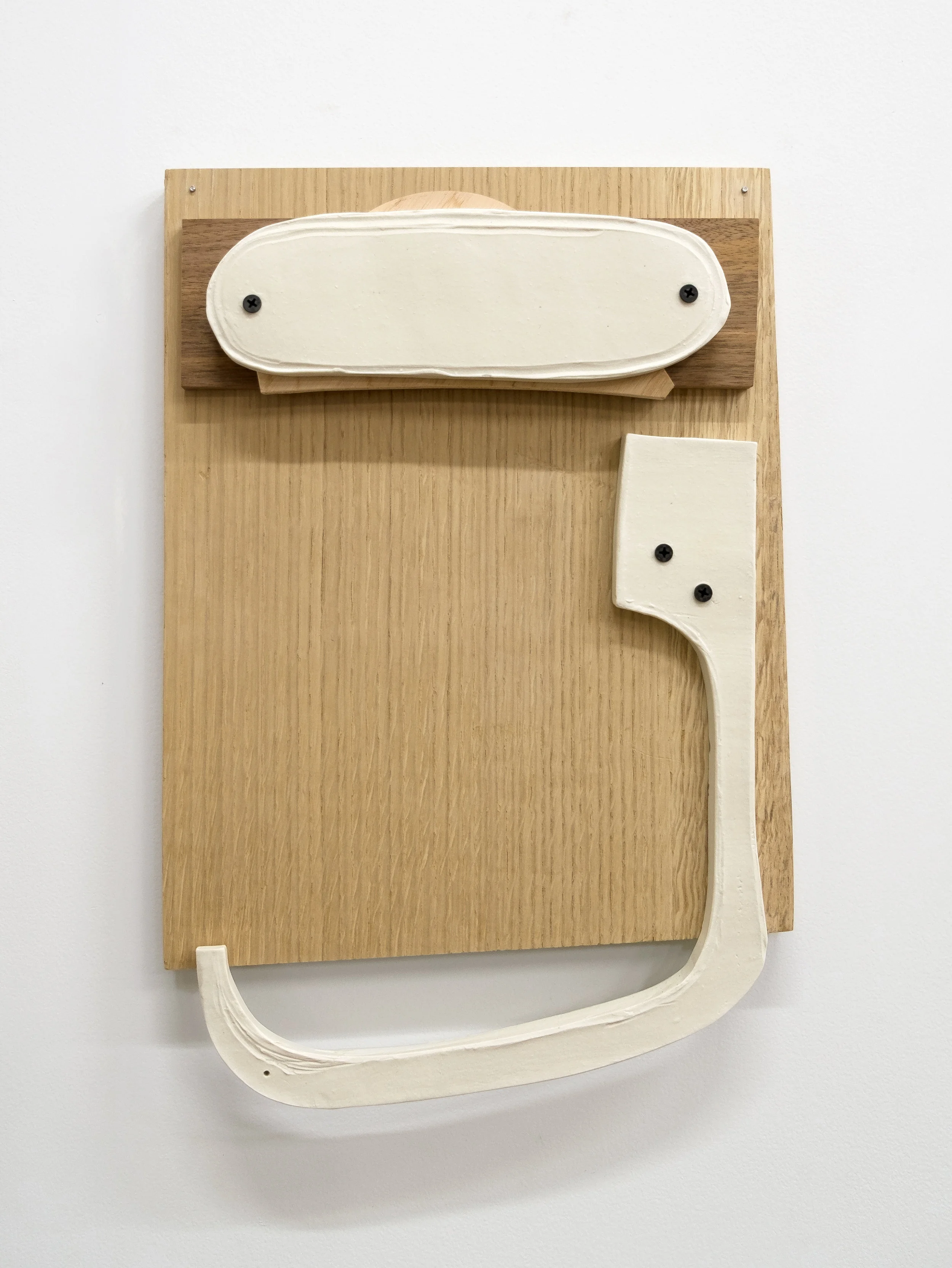 Untitled, 2018, wood, porcelain, nails, screws, 11 x 2-1/2 x 17”