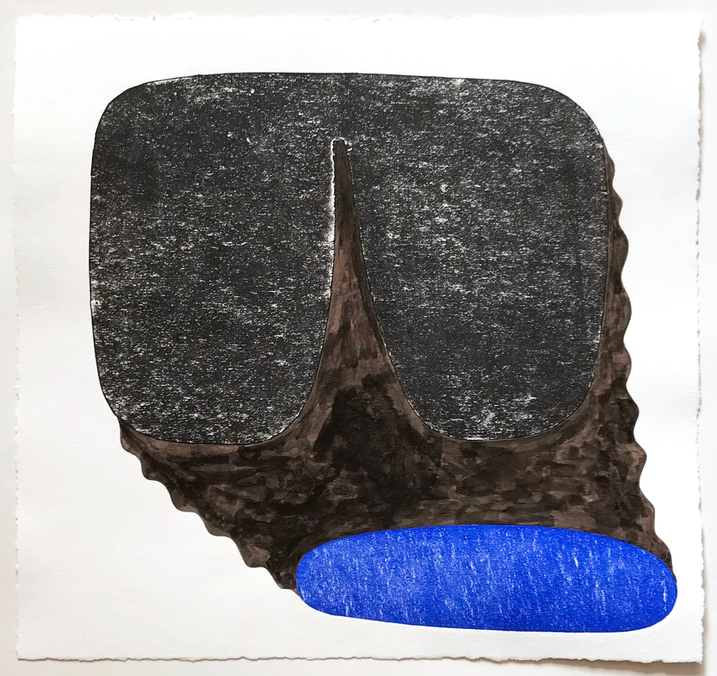 Untitled (no. 2), 2018, collagraph with ink and gouache, from a series of 8 collagraphs, 11-1/4 x 12”