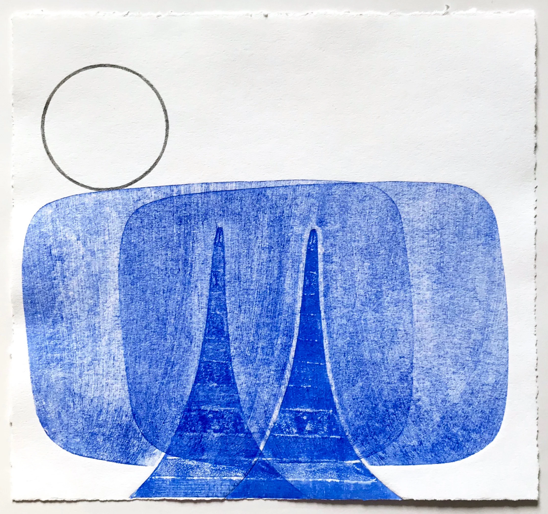 Untitled (no. 3), 2018, collagraph with pencil, from a series of 8 collagraphs, 11-1/4 x 12”