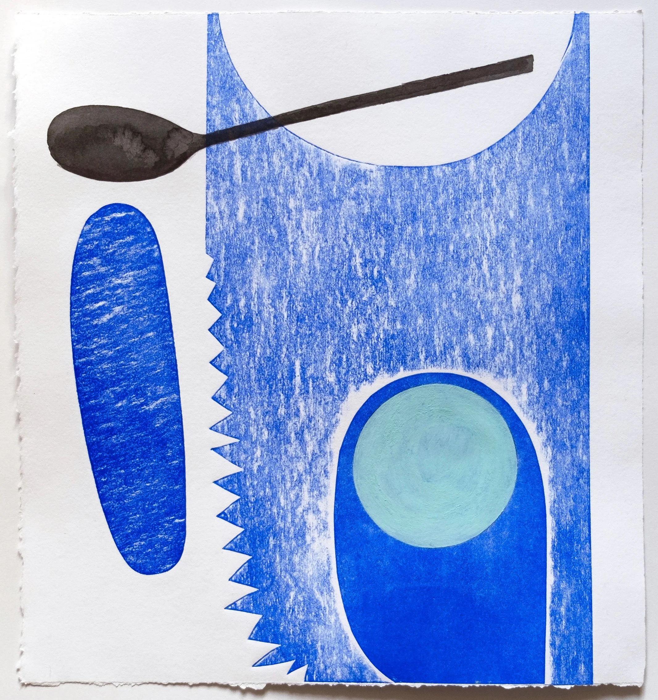 Untitled (no. 6), 2018, collagraph with ink and gouache, from a series of 8 collagraphs, 11-1/4 x 12”
