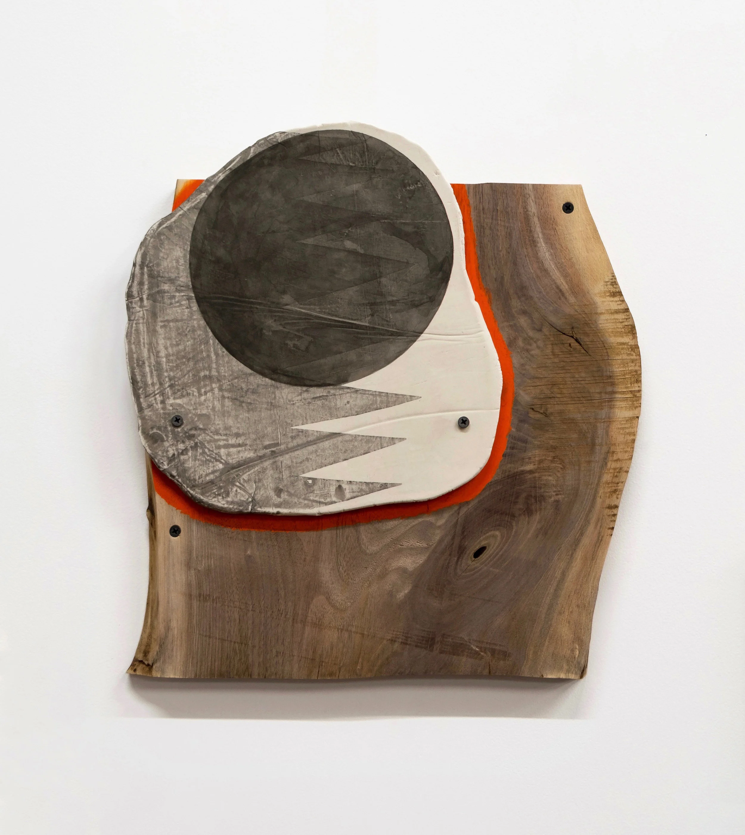 Untitled, 2019, porcelain, ink, wood, screws, 15 x 15-3/4 x 1-1/4”