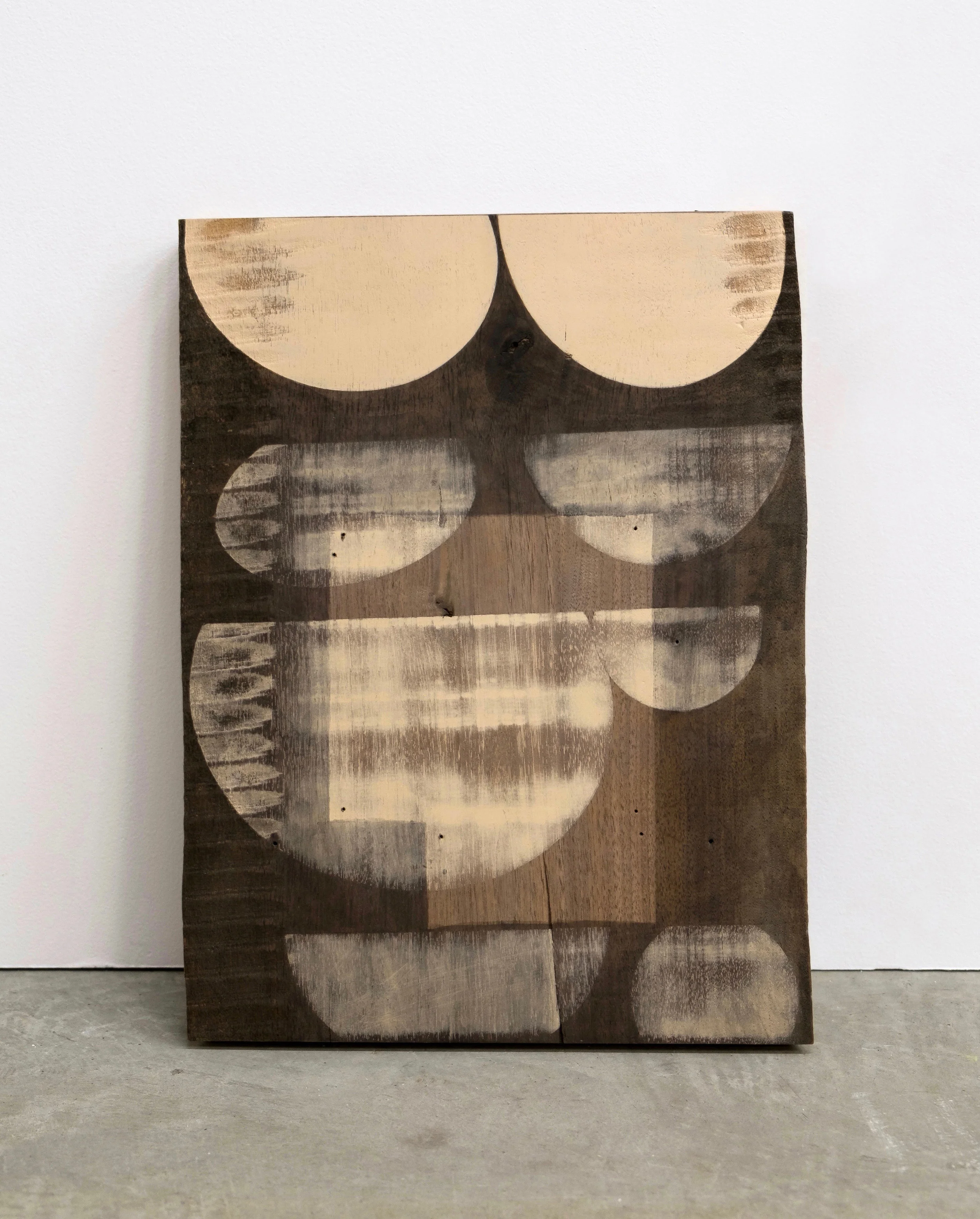 Untitled, 2019, ink, paint, wood, 15-1/4 x 11-1/2 x 1-1/4”