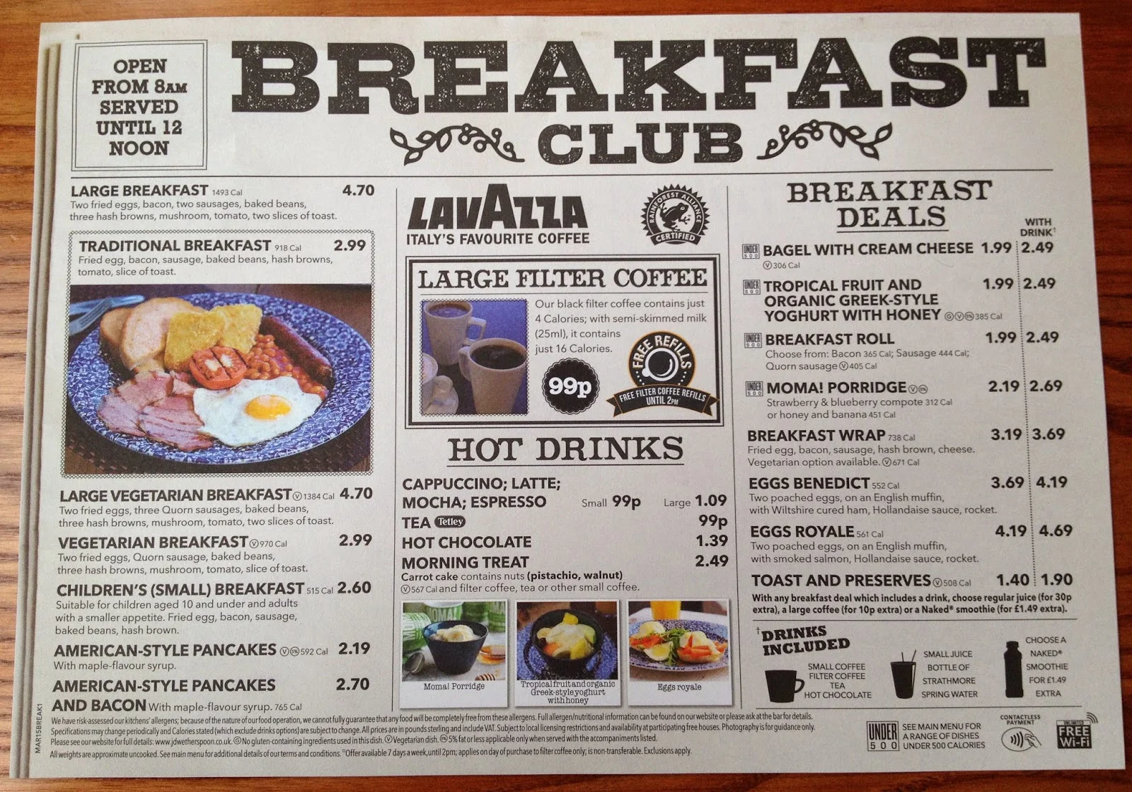 Weatherspoon breakfast menu