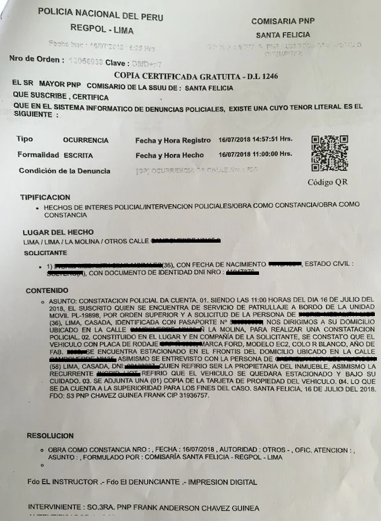 POLICE CERTIFICATE SAMPLE