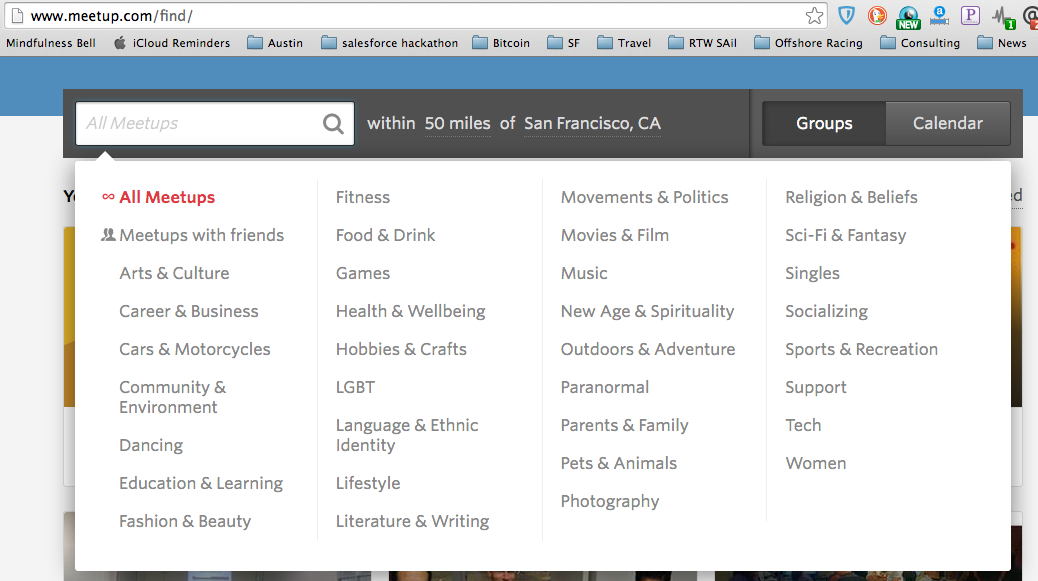 Meetup.com categories