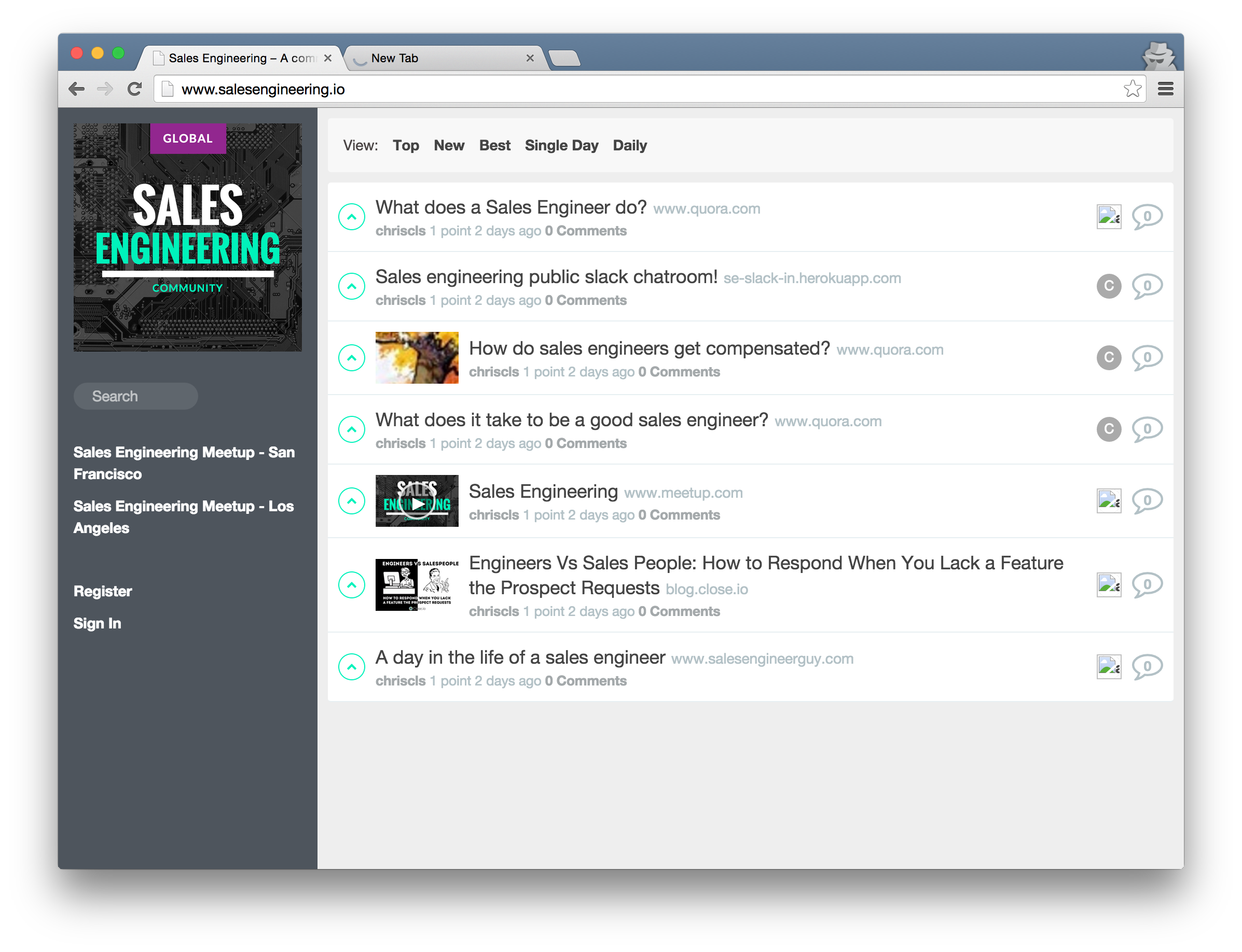 Sales engineering community page for knowledge sharing