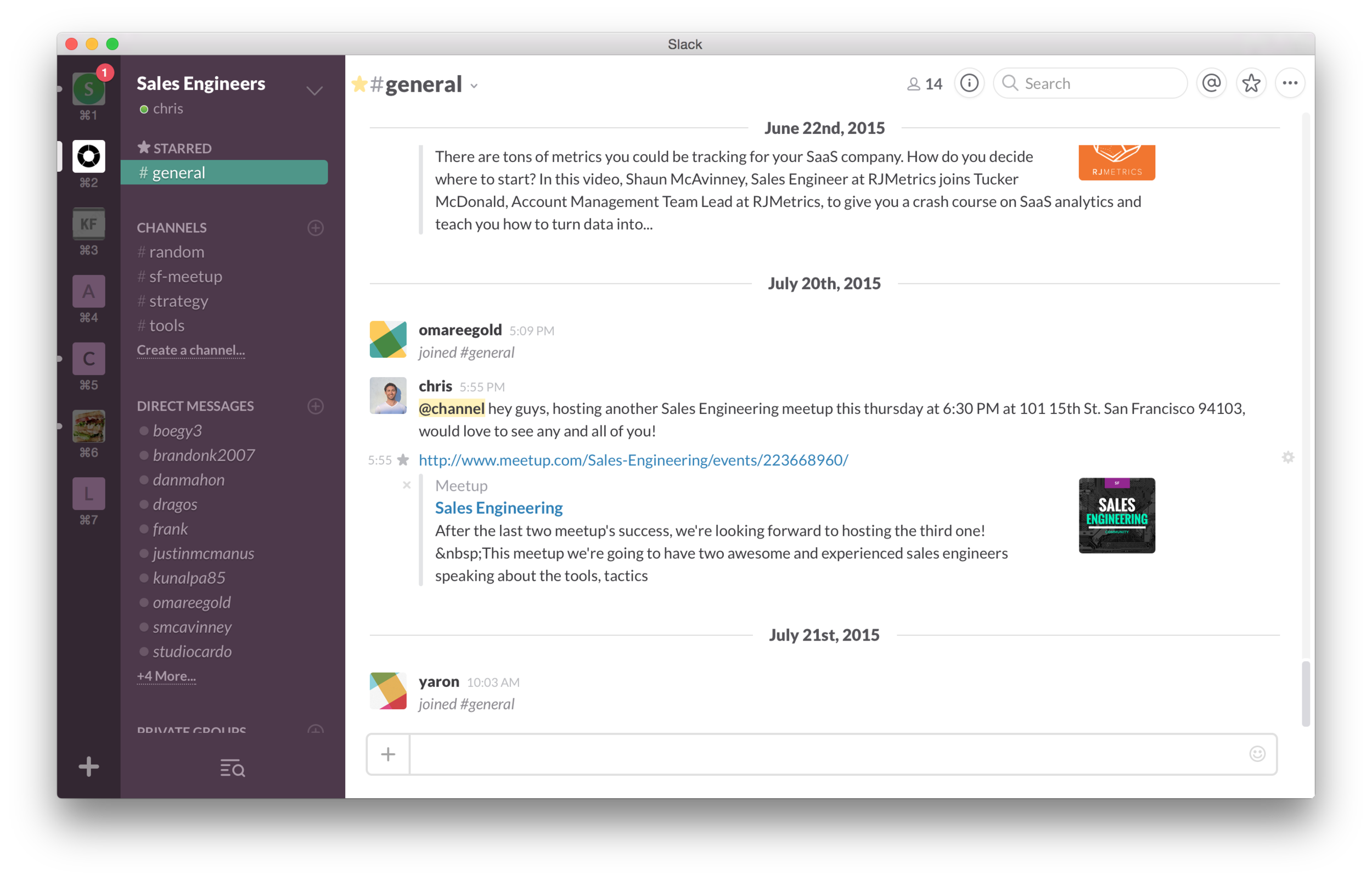 Sales engineering slack chatroom