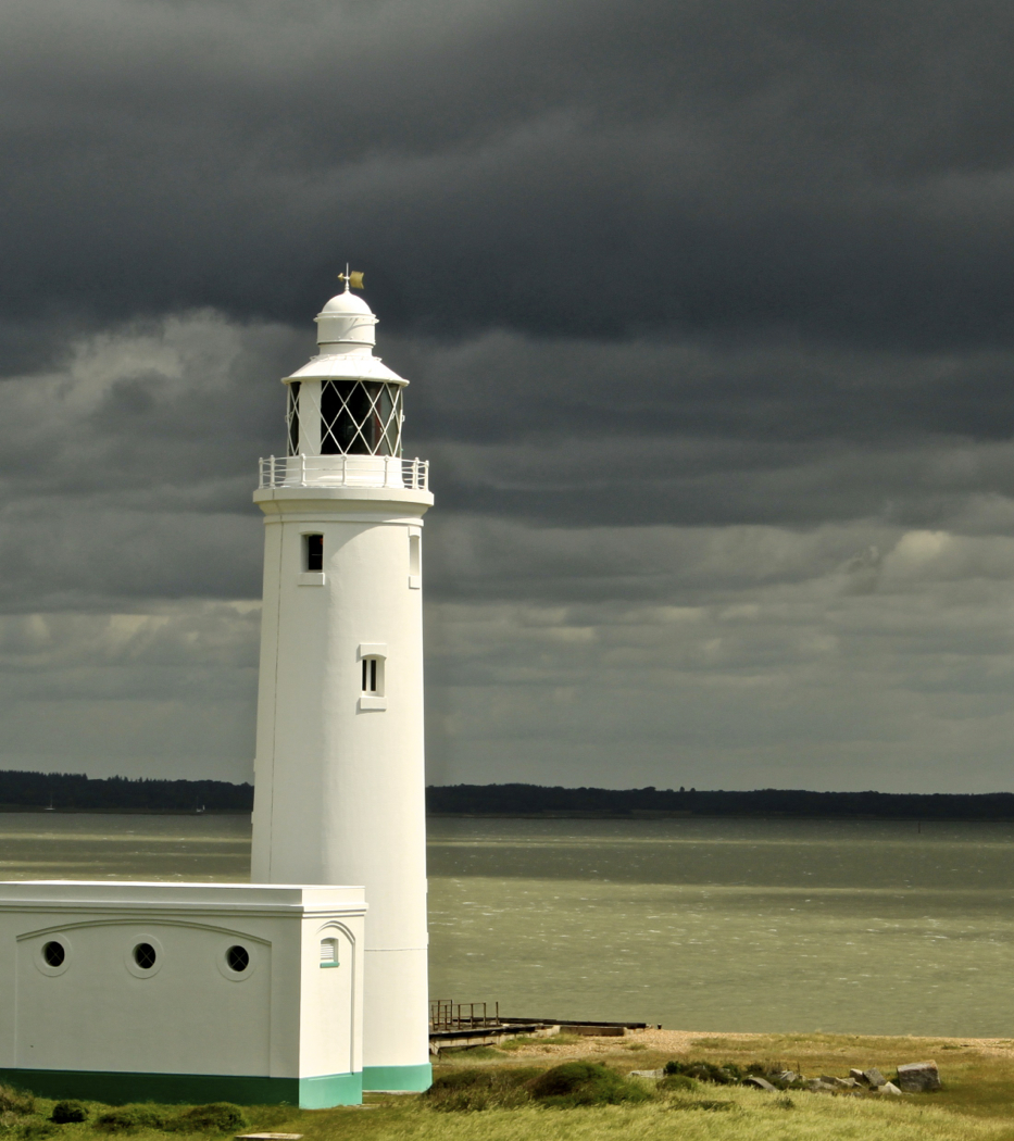 Typical British weather at Hurst Lighthouse, Hampshire.