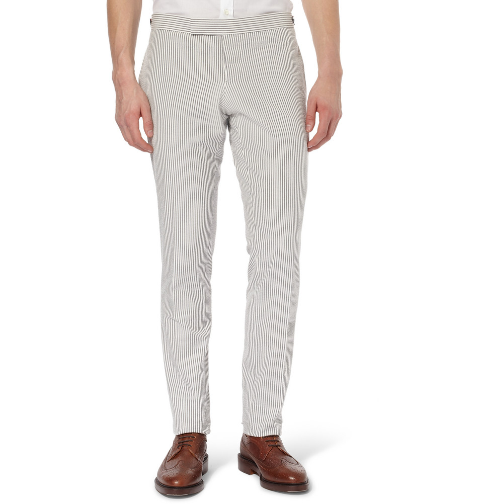 Cotton Seersucker Trousers by Thom Browne