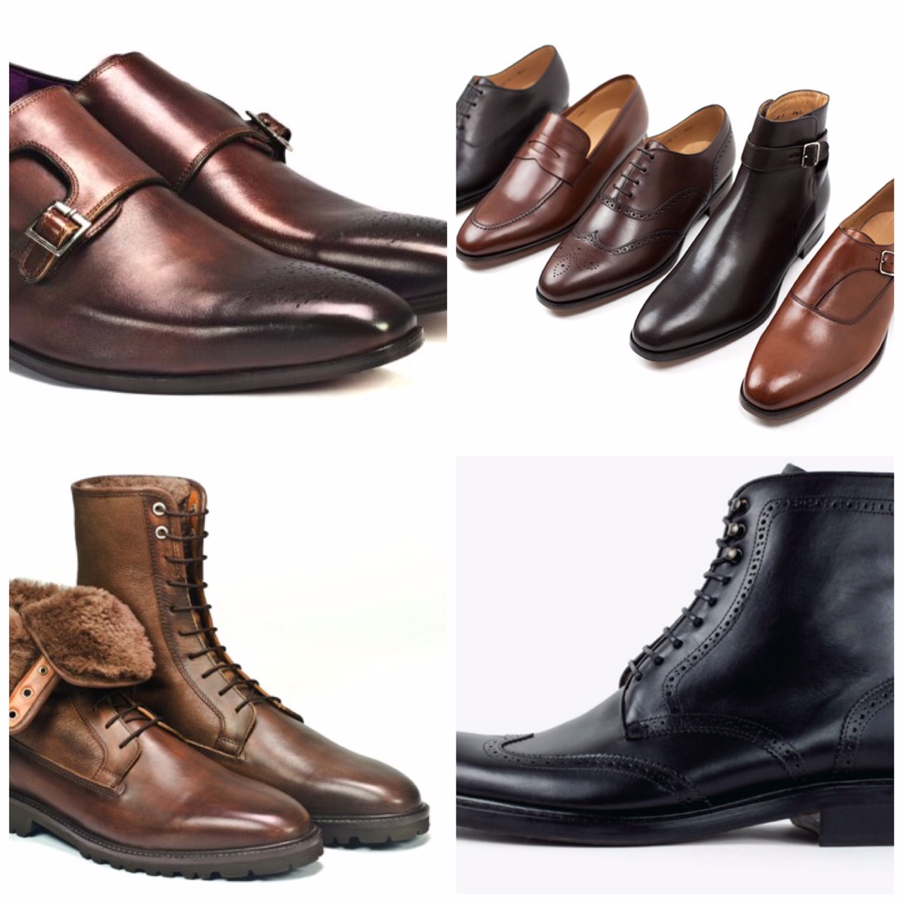From top left clockwise: Paul Drish Monkstrap, Jack Erwin selection, Jack Erwin Carter Wingtip Combat Boot, Paul Drish Sebastien Boot.