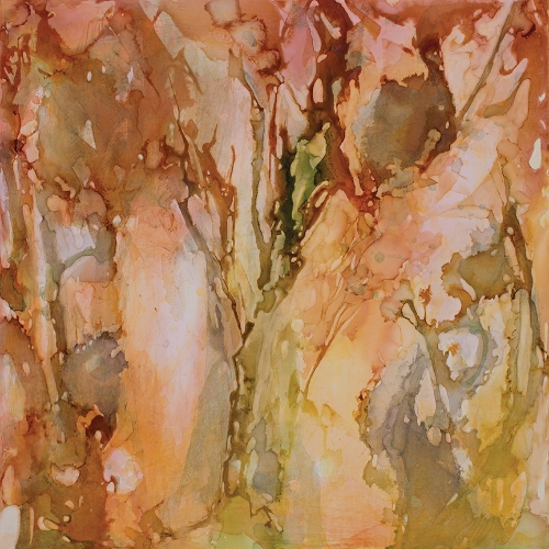 Firelight, watercolor, ink, alkyd on Claybord, 36x36 inches, 2014