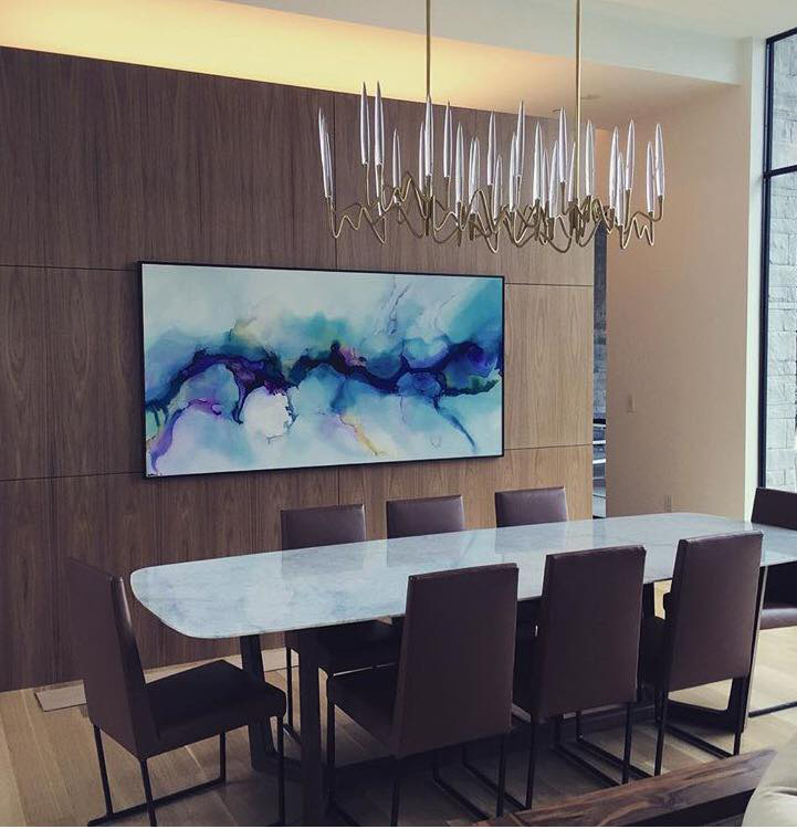 Rainsong, 40x80", installed in private residence in Austin, TX, 2016. Designer: Lania Fryou from Larue Architects. Framing provided by Metropolitan Picture Frames.