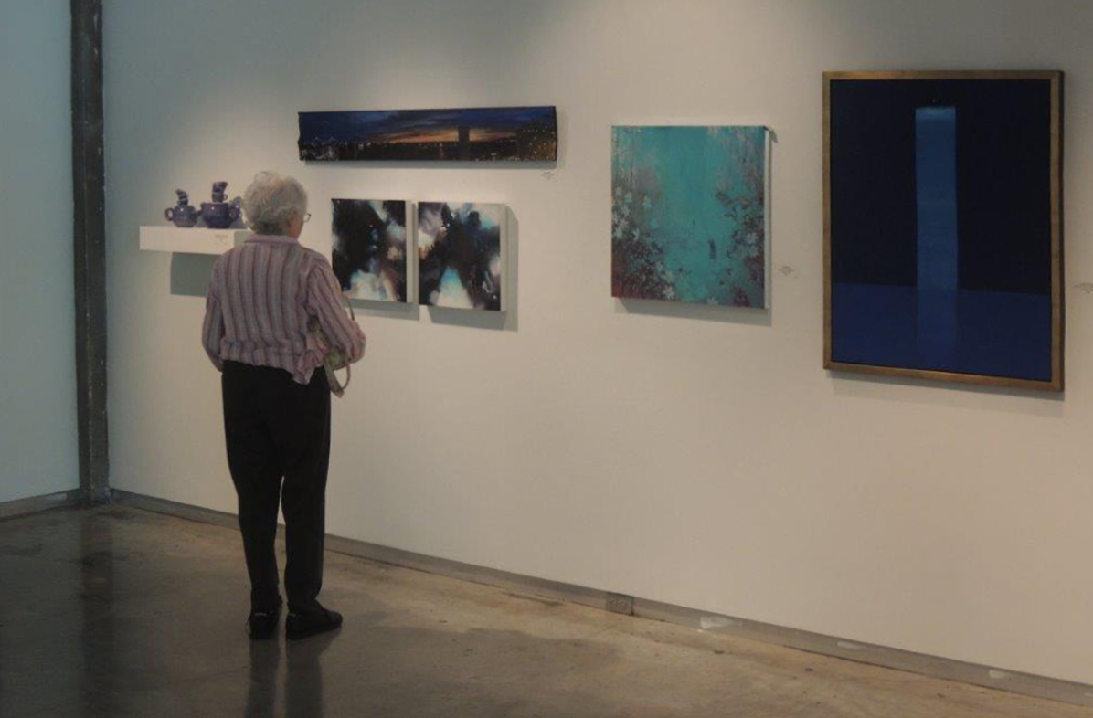 Glassell Gallery | LSU School of Art | Shaw Center for the Arts , Baton Rouge, LA. How High's the Water, Mama? 6/25/16 - 8/14/16. My mother, Mary Pramuk, pictured above looking at Cosmosis I and II. The work of my father, Edward Pramuk, is pictured on the far right.
