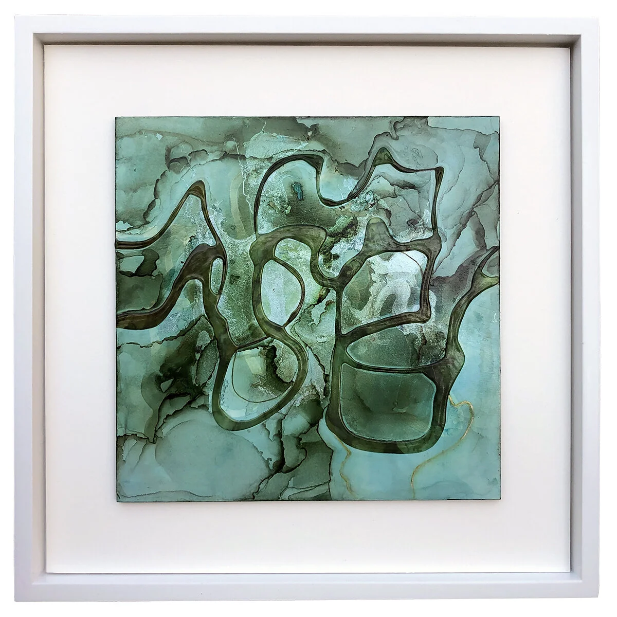 Green Waves, mixed media on Claybord, 6”x6”, 2020