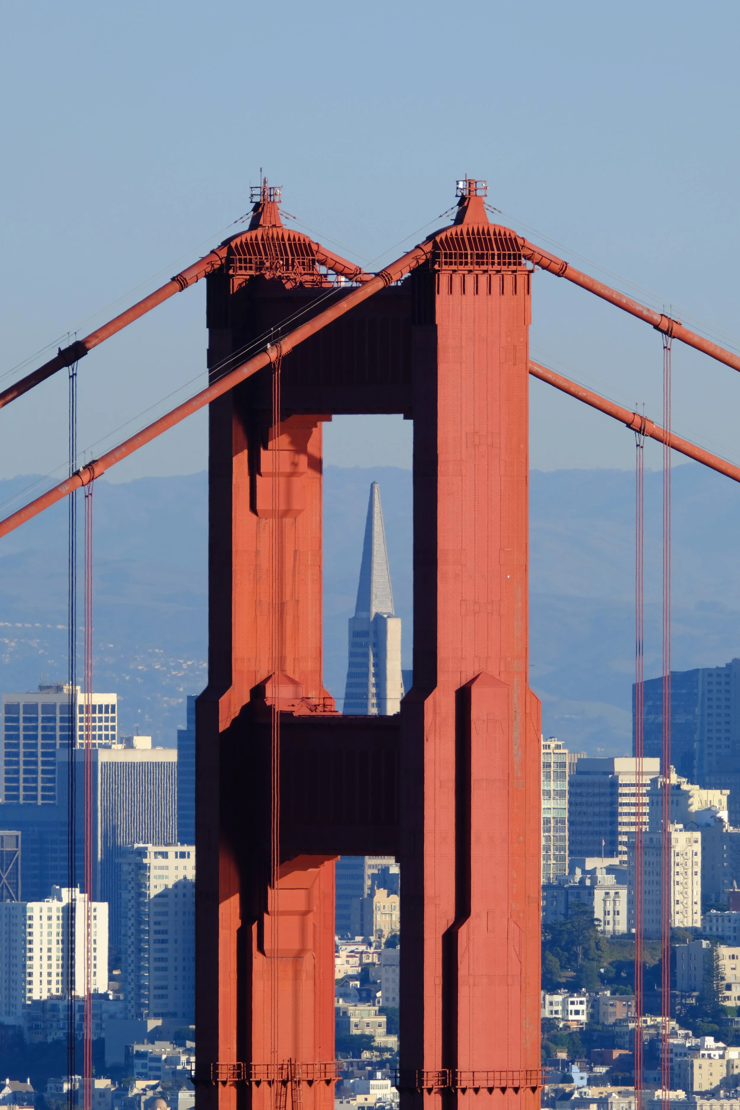 View of Transamerica Tower through Golden Gate Bride Span