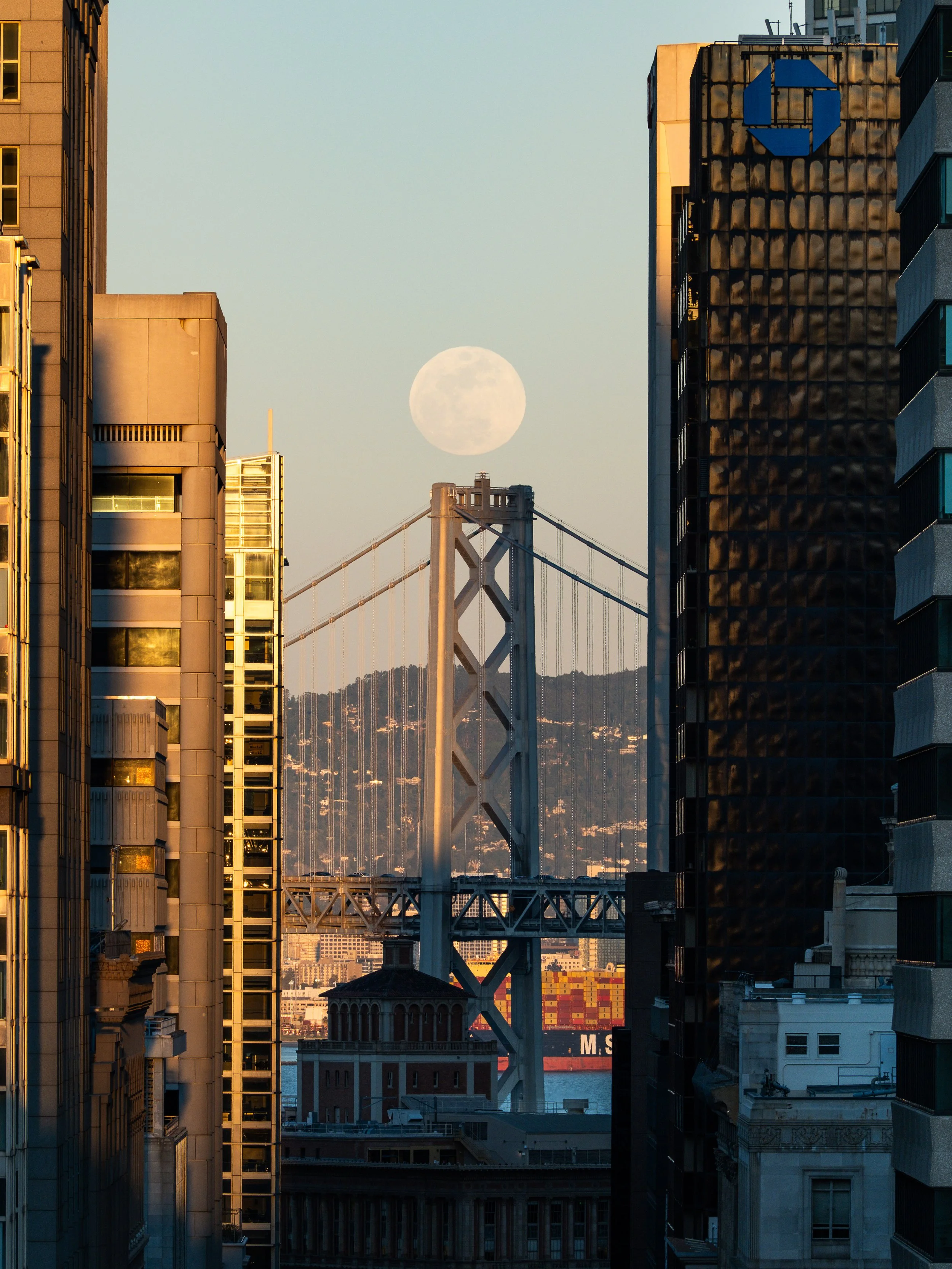 Full Moon over San Francisco Bay Bridge