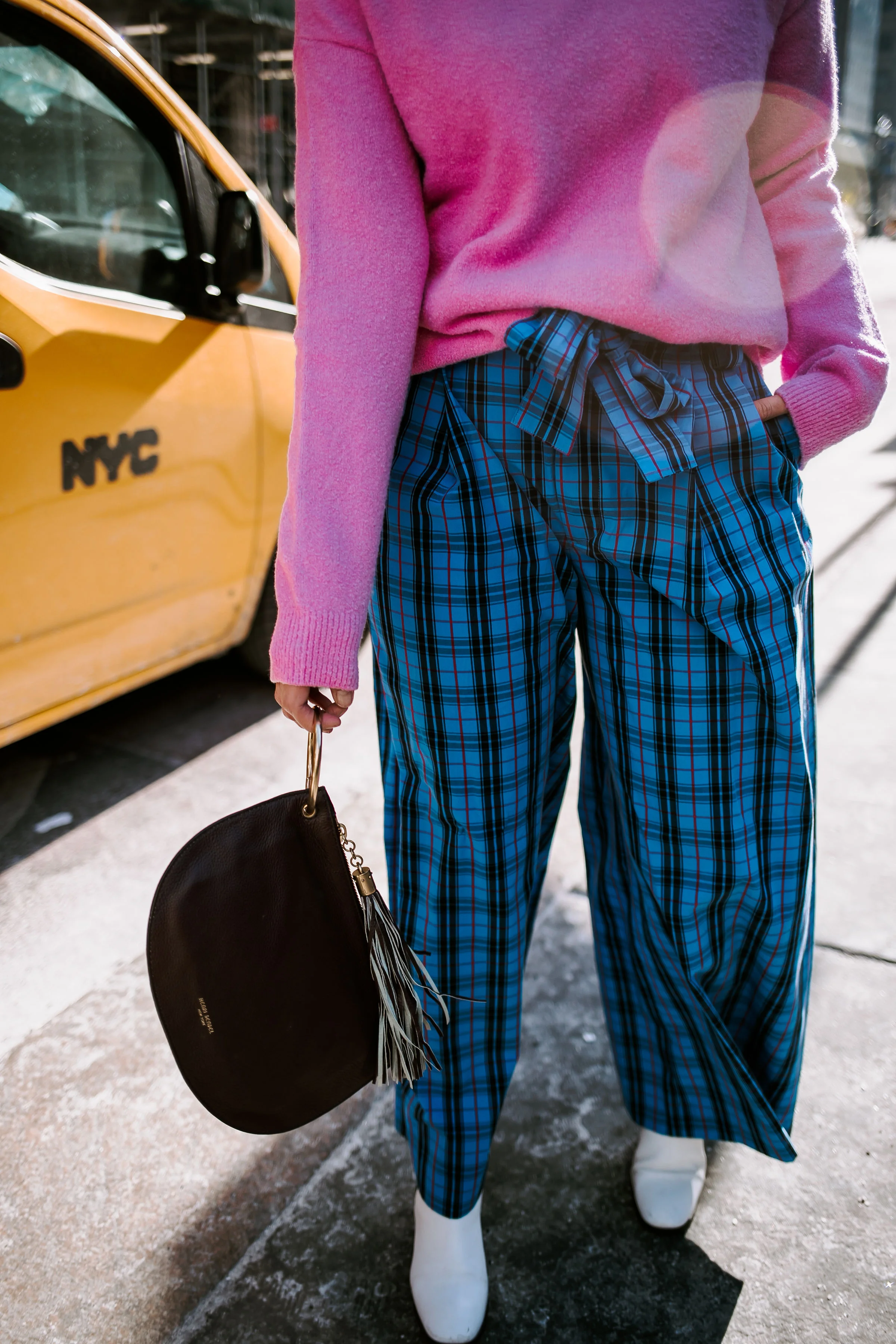 zara yellow plaid pants