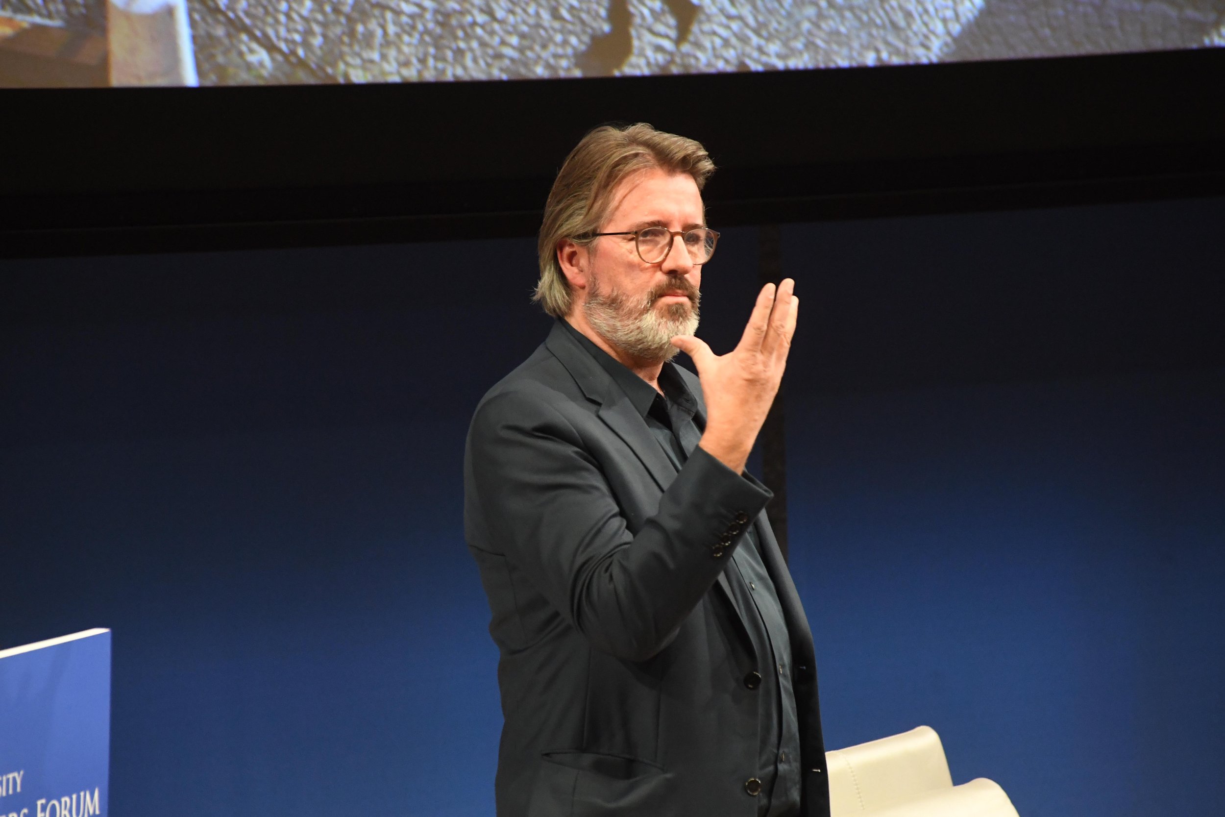  Olafur Eliasson presents his work at the Columbia World Leaders Forum, September  26, 2019. Photo by Eileen Barroso.  