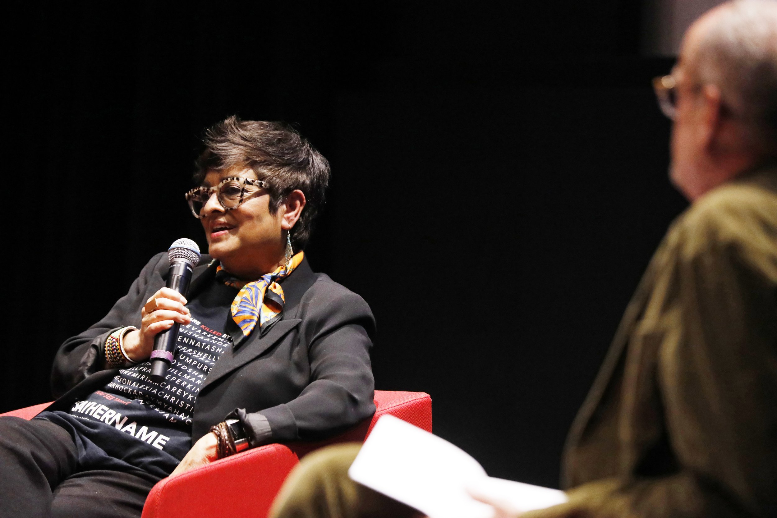  Pratibha Parmar discusses her film,  My Name Is Andrea , with Tom Kalin. October 12, 2023. Photo by Michael DiVito.  