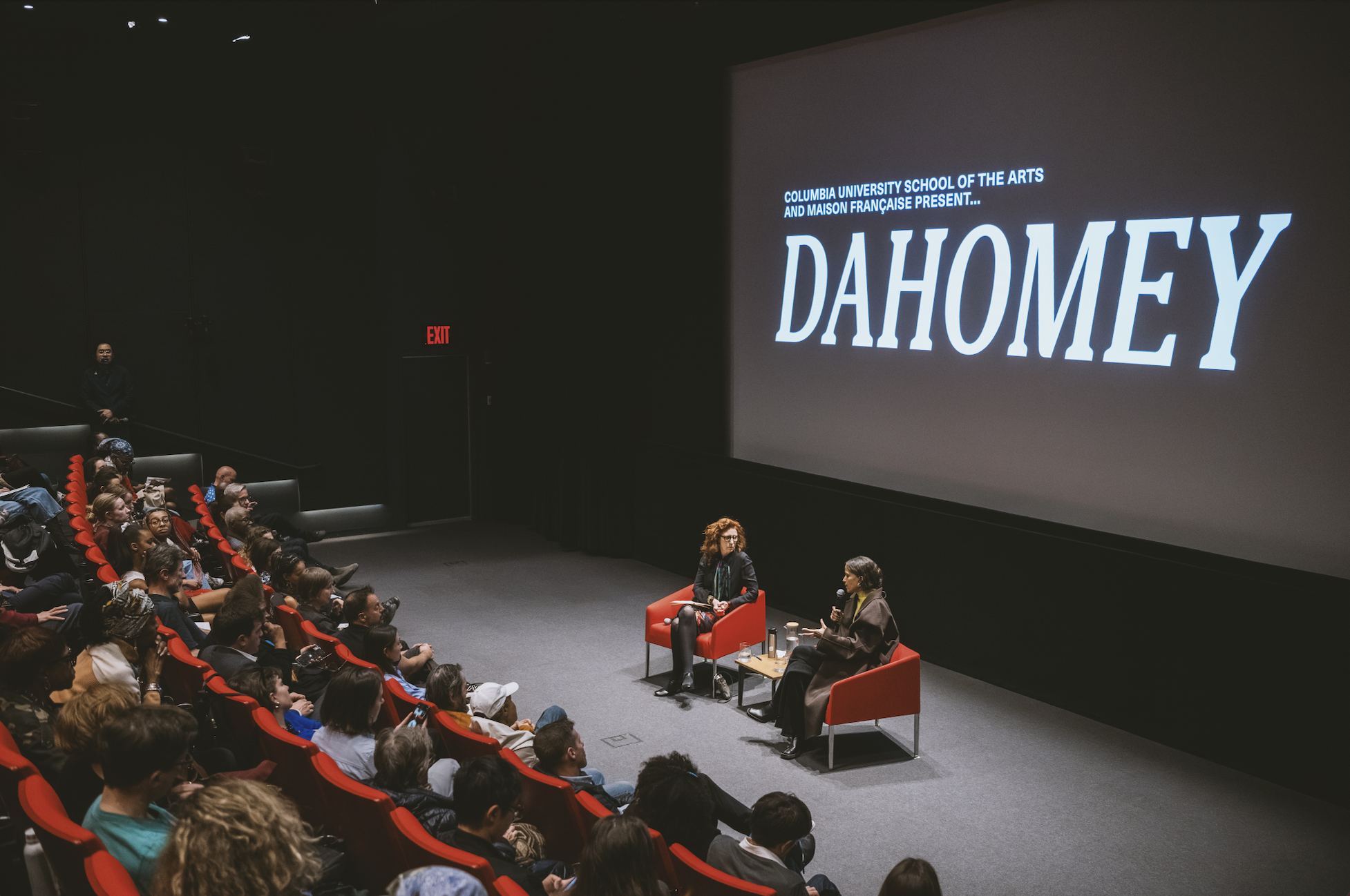  Mati Diop discusses her film,  Dahomey , with Maureen A. Ryan. April 17, 2025. Photo by Joel Jares. 