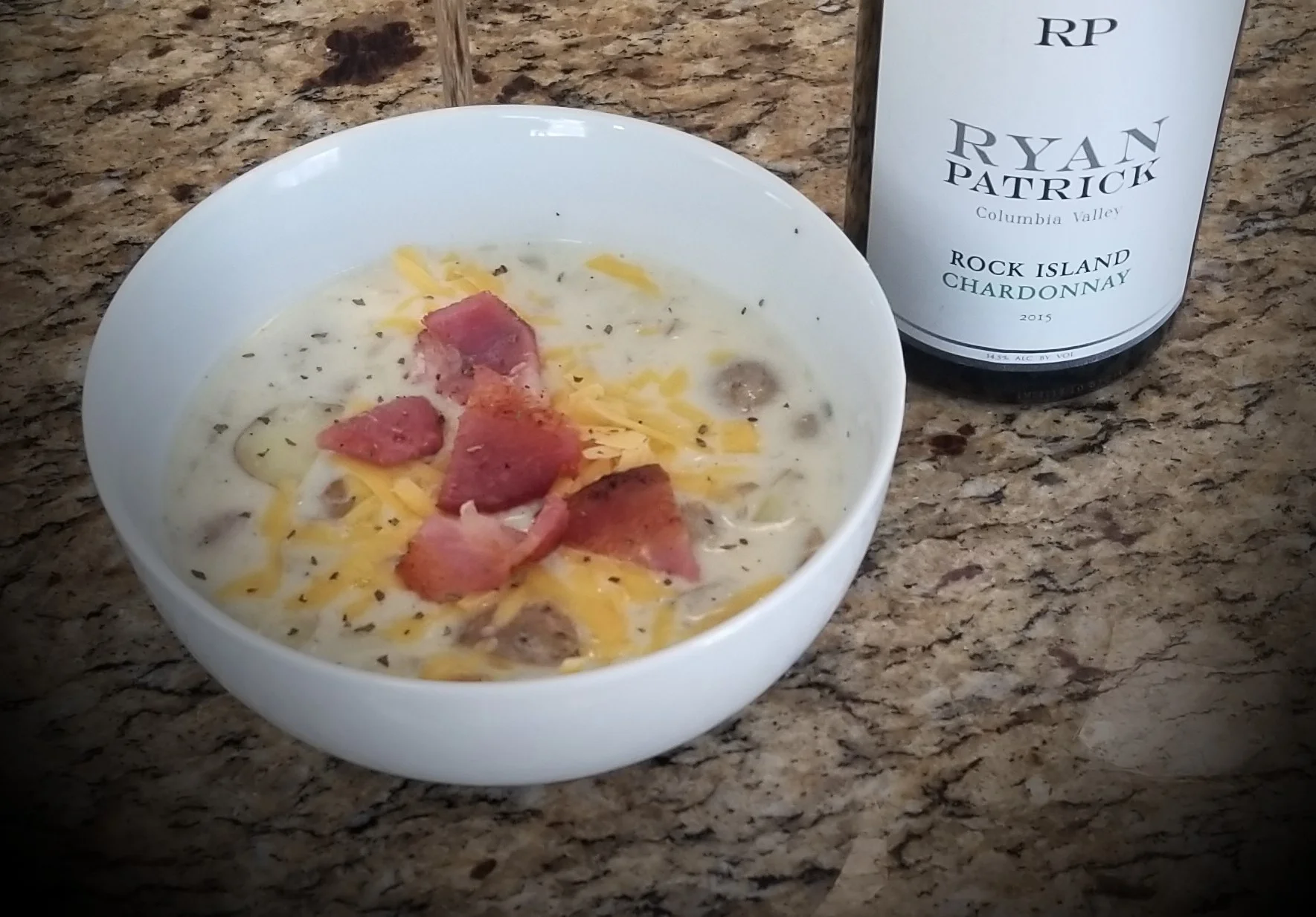 Loaded Potato Soup with Ryan Patrick Rock Island Chardonnay from Columbia Valley, Washington