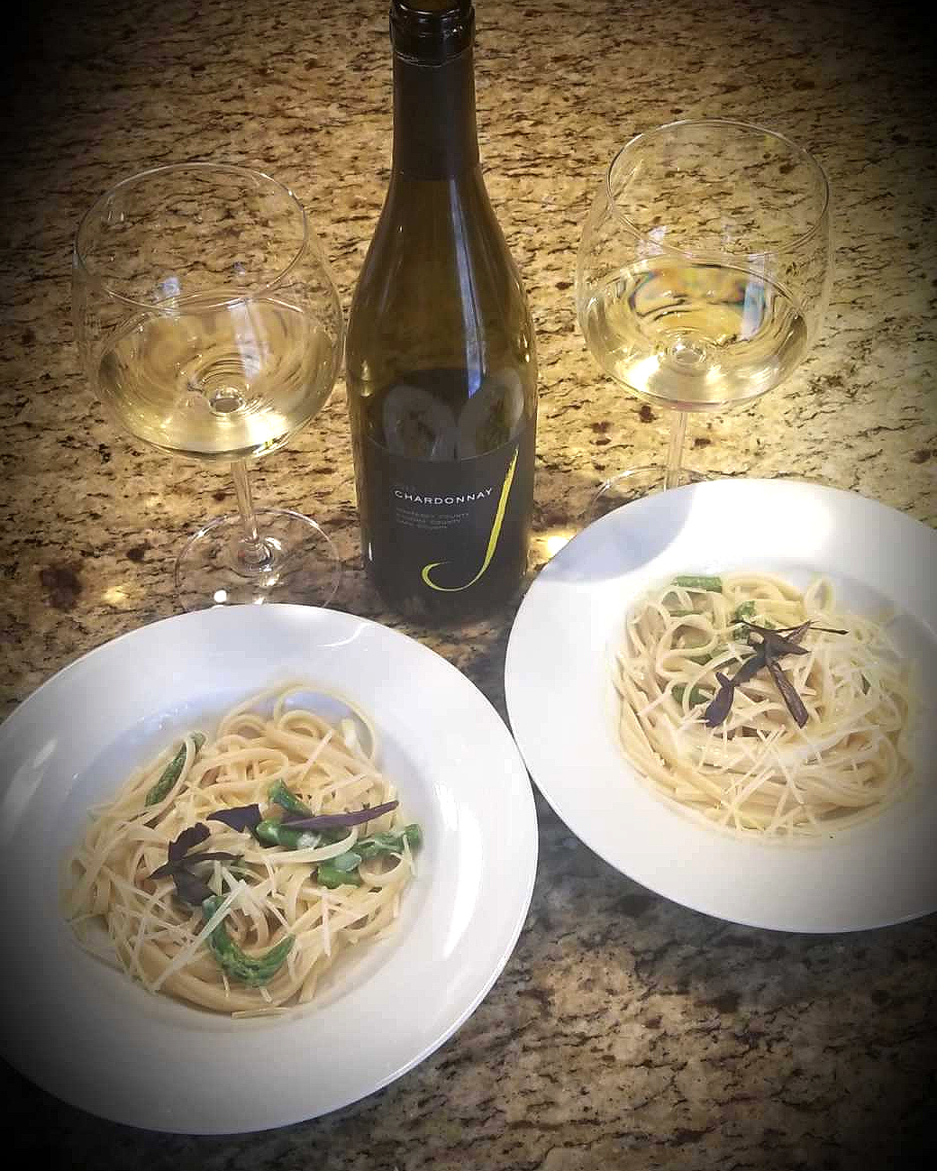 Drunken Lemon Cream Pasta w/Asparagus paired with J Vineyards Chardonnay