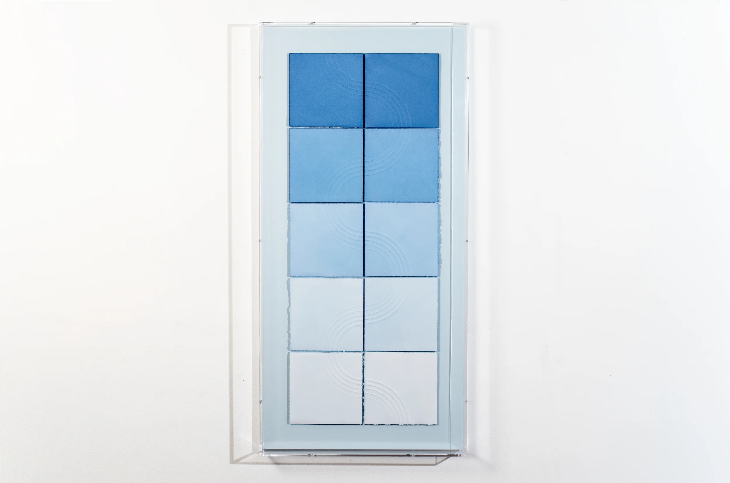   Shadows of Blue  Embossed, hand-dyed paper mounted on linen in acrylic box 