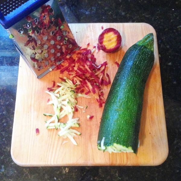 grated zucchini and purple carrot