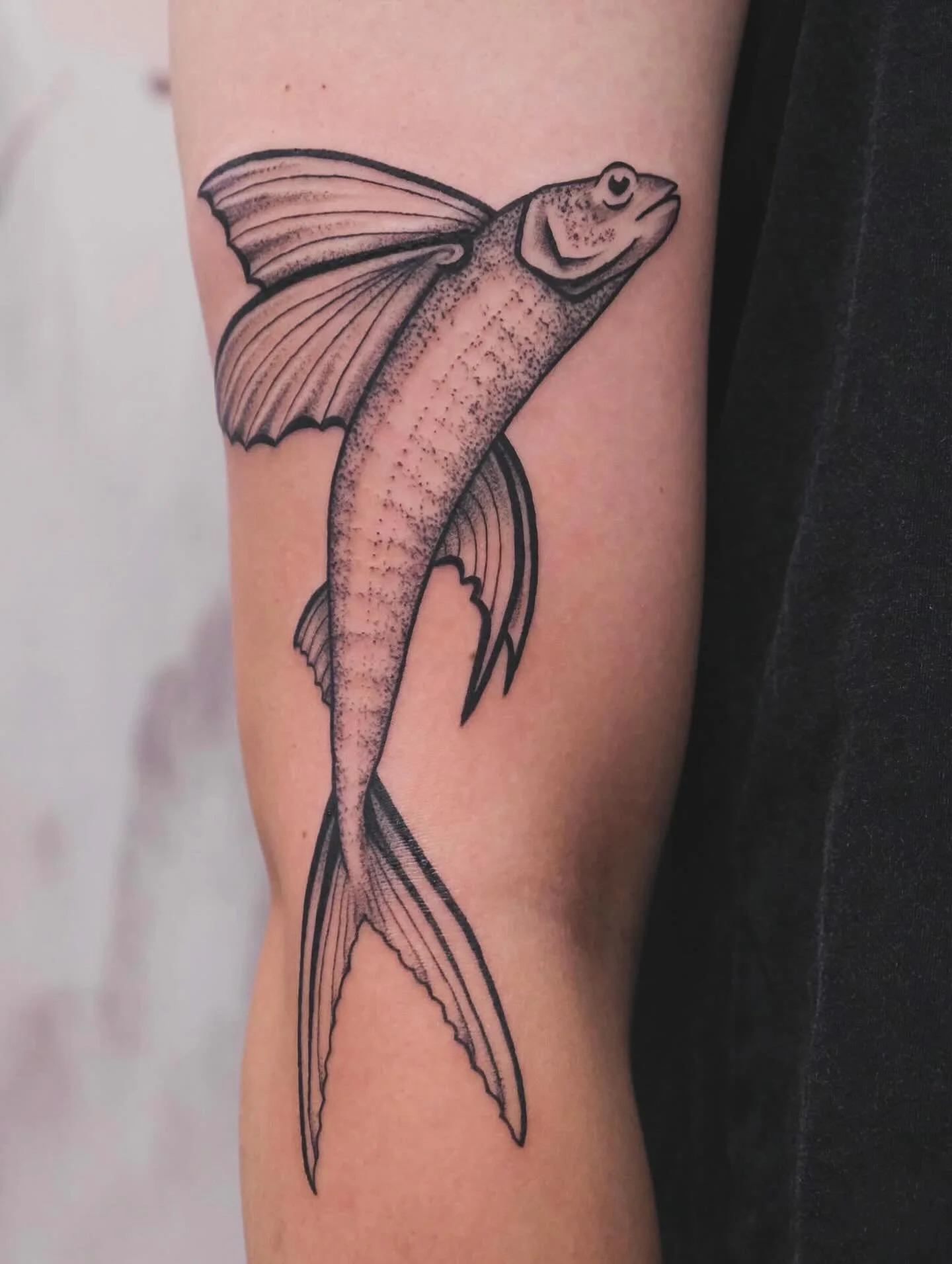 Flying fish by @yahelkfirtattoos 🐟🐟🐟 get in touch for something similar. DM, WhatsApp, or email to book 💌