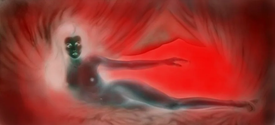 In The Vampyre's Lair . She awaited a suitor /One to provide the nourishment that would color her linear vision