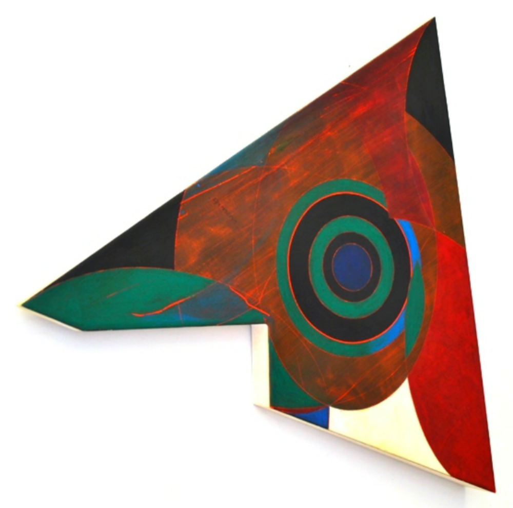 Japanese Eyes . 1988. Encaustic, Oil Stick And Letraset On Canvas. 47 x 42 x 3.5 x 1.25".