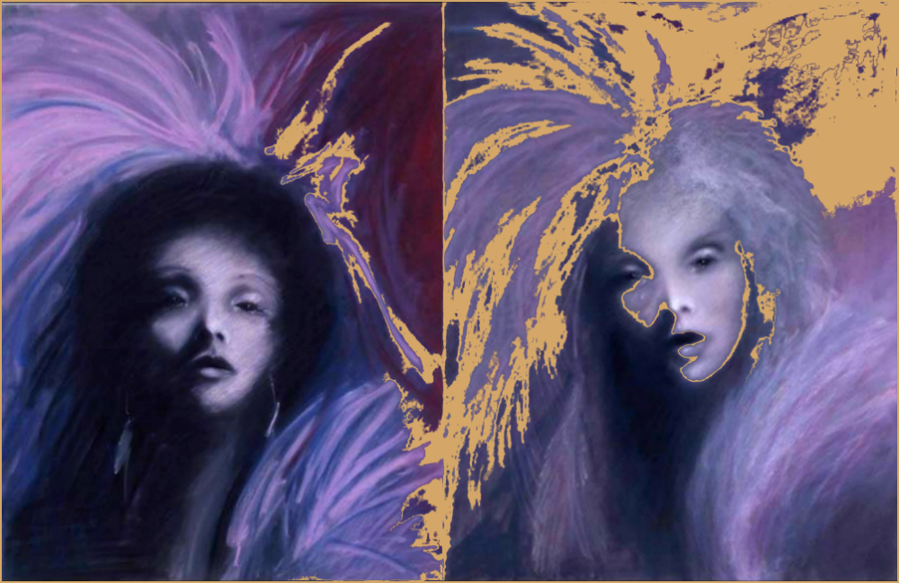 . Dietrich: Success/Sorrow . Original: 1985. Pastel on paper. 29 x 46". Digitally Gilded 23 February, 2019.