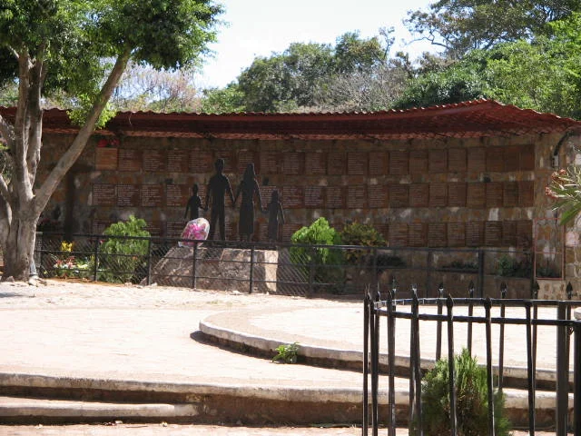 Plaques at the memorial display the names of more than 800 citizens who were killed in the massacre.