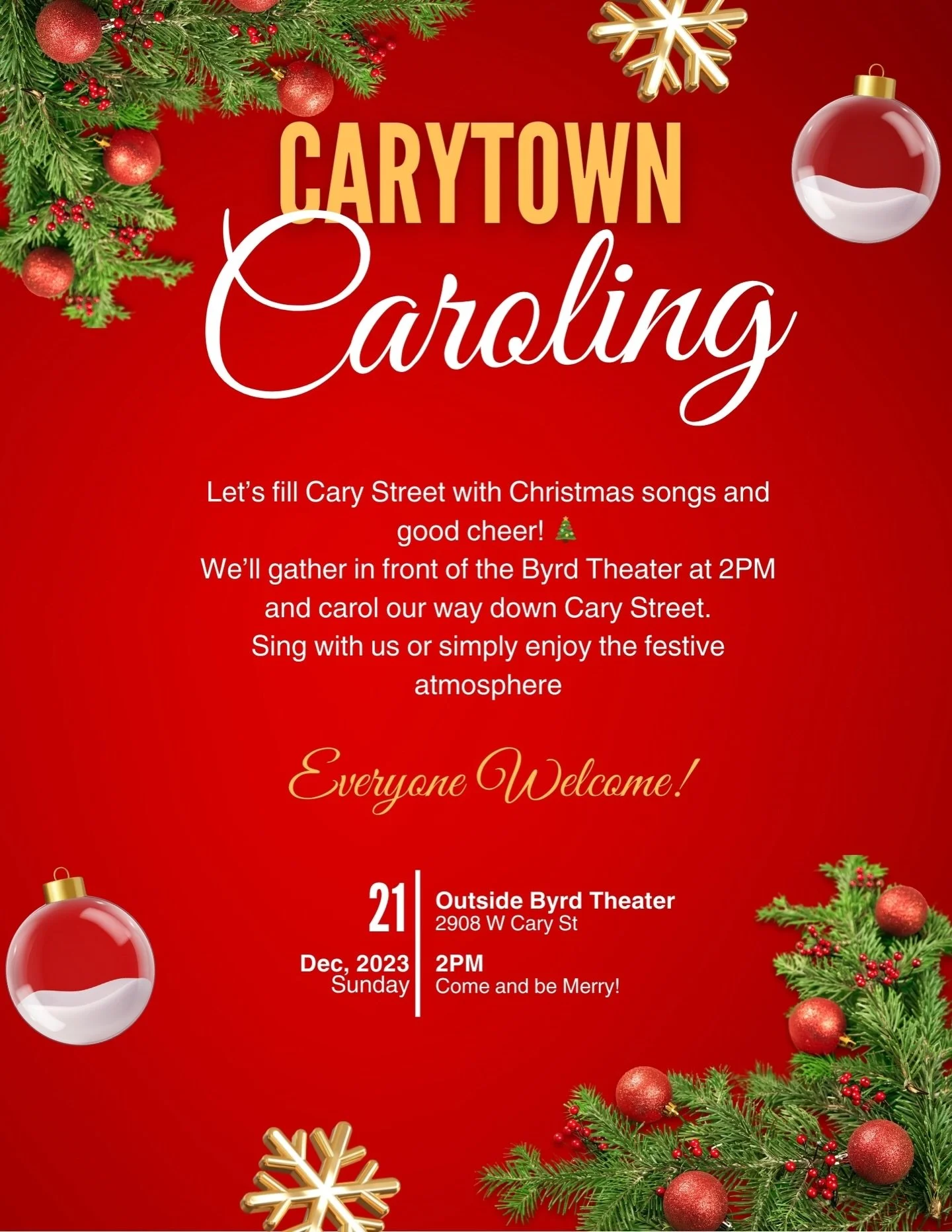 Taking a break from editing tomorrow for some holiday cheer 🎶🎄

Join me for Christmas caroling in Carytown!
📍 Meet in front of the Byrd Theatre
🕑 2 PM

Bring the kids, sing along, or simply enjoy the festive atmosphere. Everyone welcome!