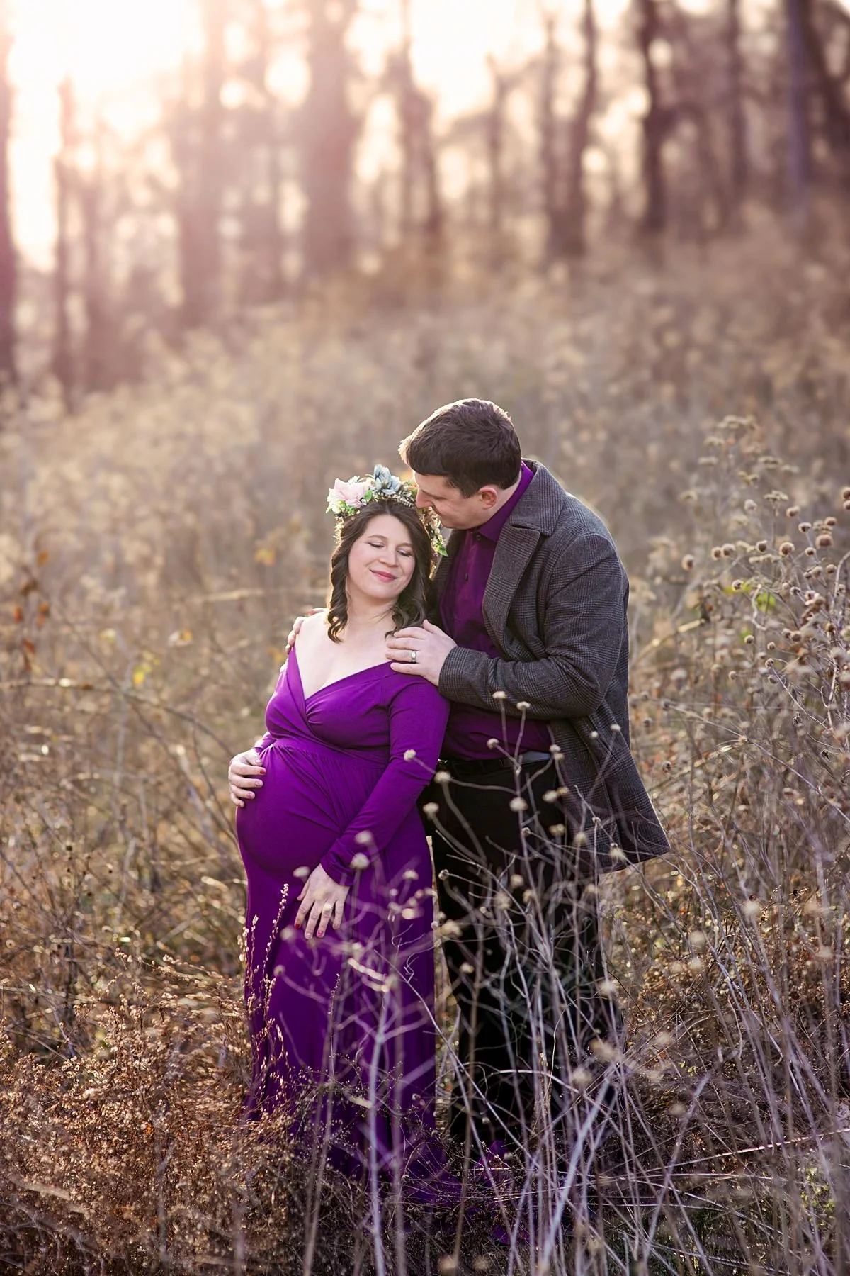 Expecting couple in golden meadow at The Carillon, Richmond VA, Sarah Kane Photography