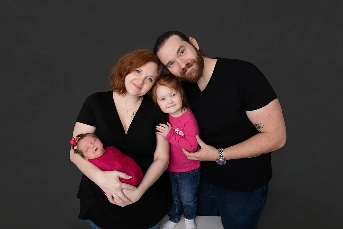 New family of four of Mom, Dad, big sister and newborn baby girl, Sarah Kane Photography