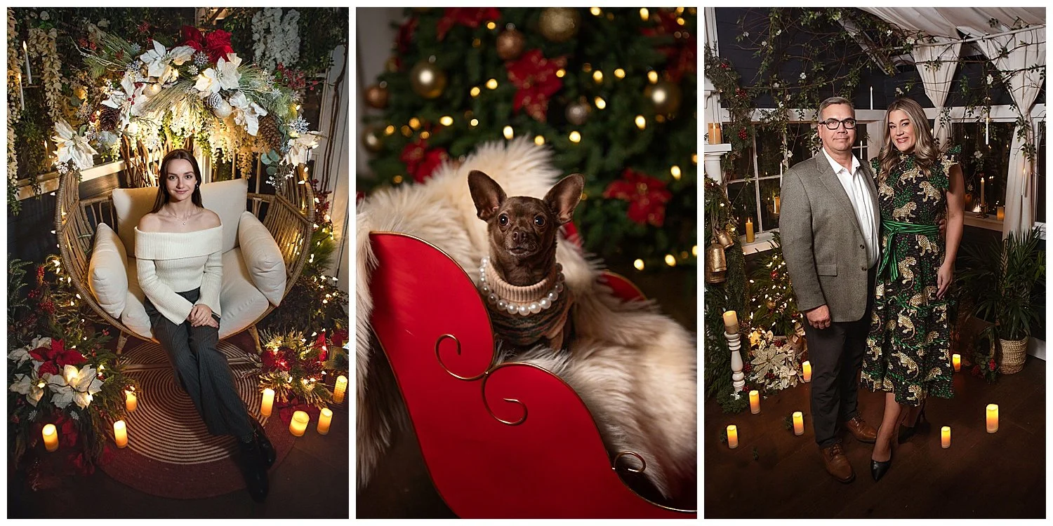 Christmas family portraits in a cozy cottage filled with holiday decor, twinkle lights and candles in Chesterfield Virginia